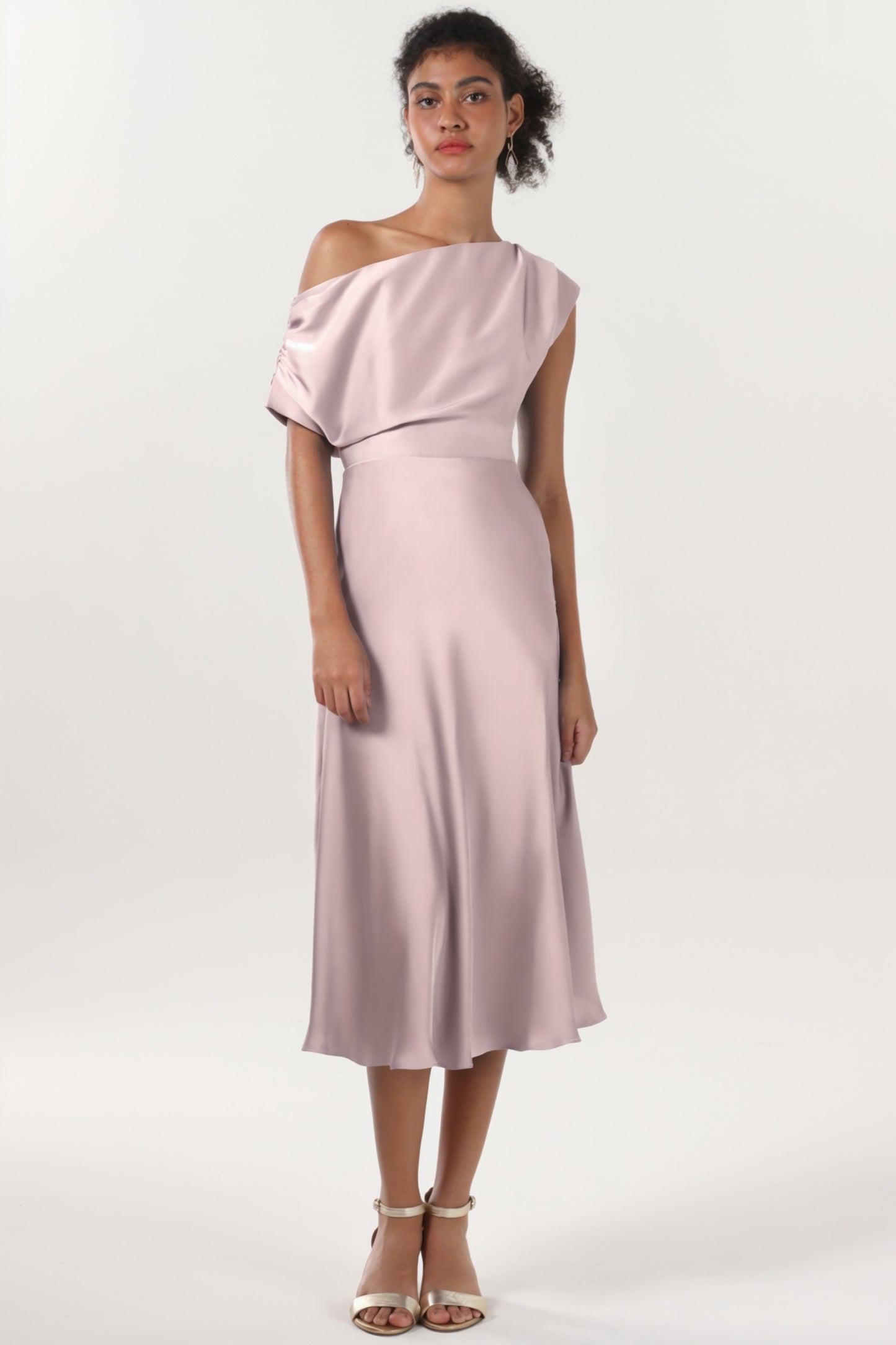 Sheath-Column Midi Luxe Satin Bridesmaid Dress CS0611BM