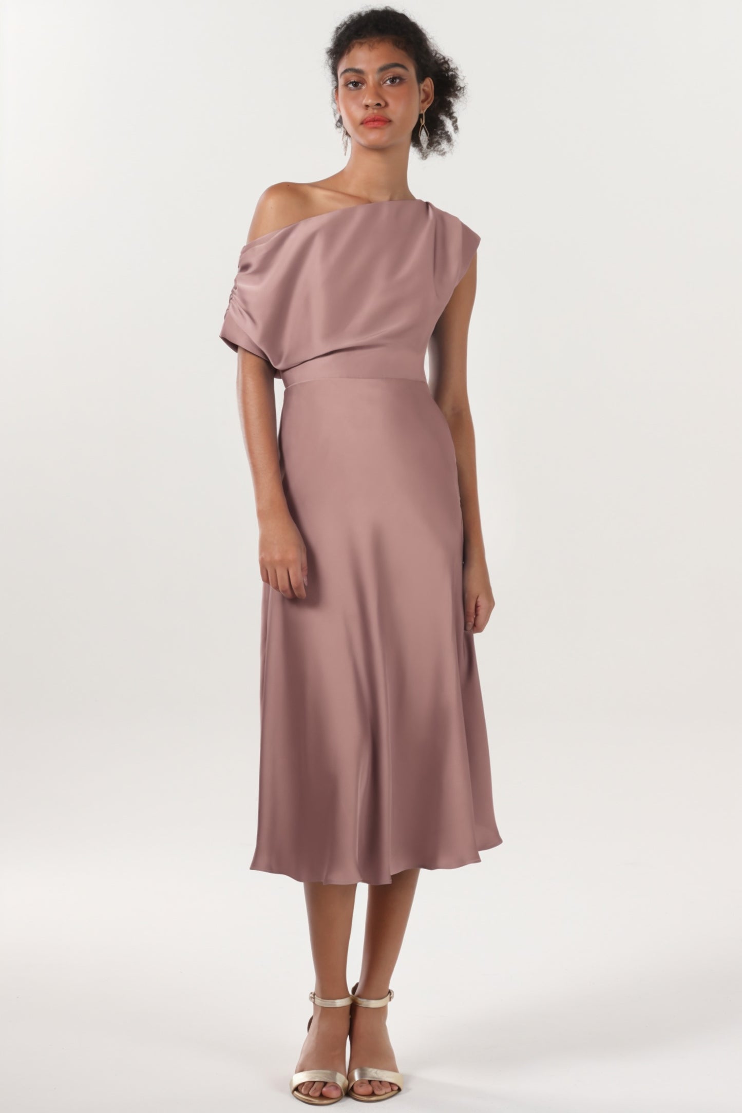 Sheath-Column Midi Luxe Satin Bridesmaid Dress CS0611BM