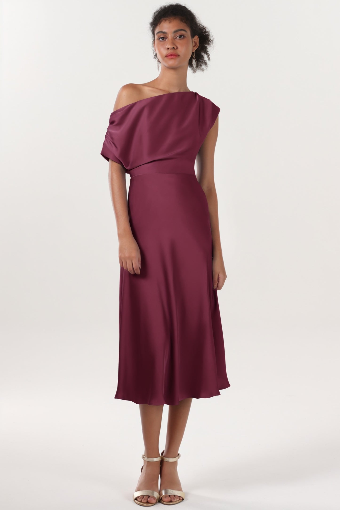 Sheath-Column Midi Luxe Satin Bridesmaid Dress CS0611BM