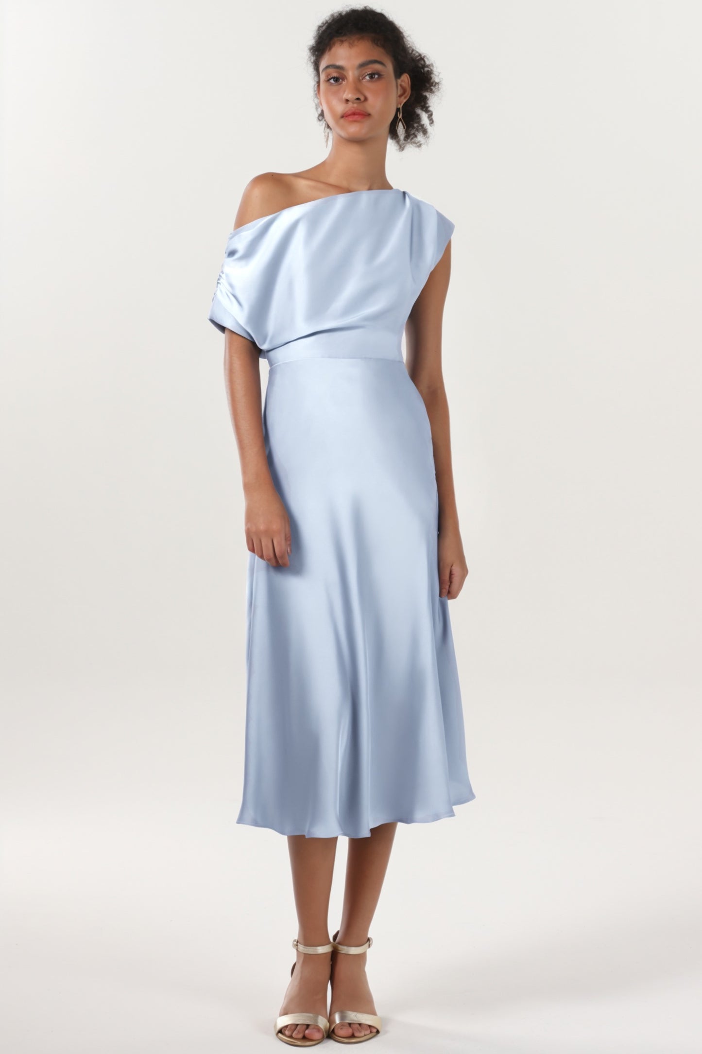 Sheath-Column Midi Luxe Satin Bridesmaid Dress CS0611BM