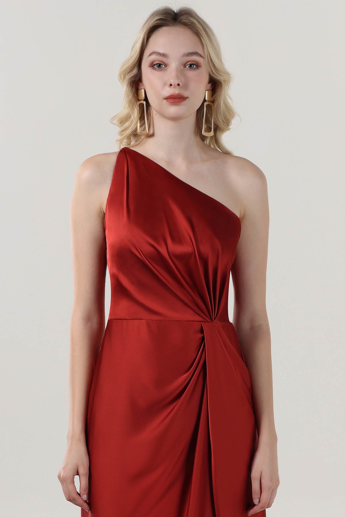 Sheath-Column Midi Luxe Satin Bridesmaid Dress CS0612BM