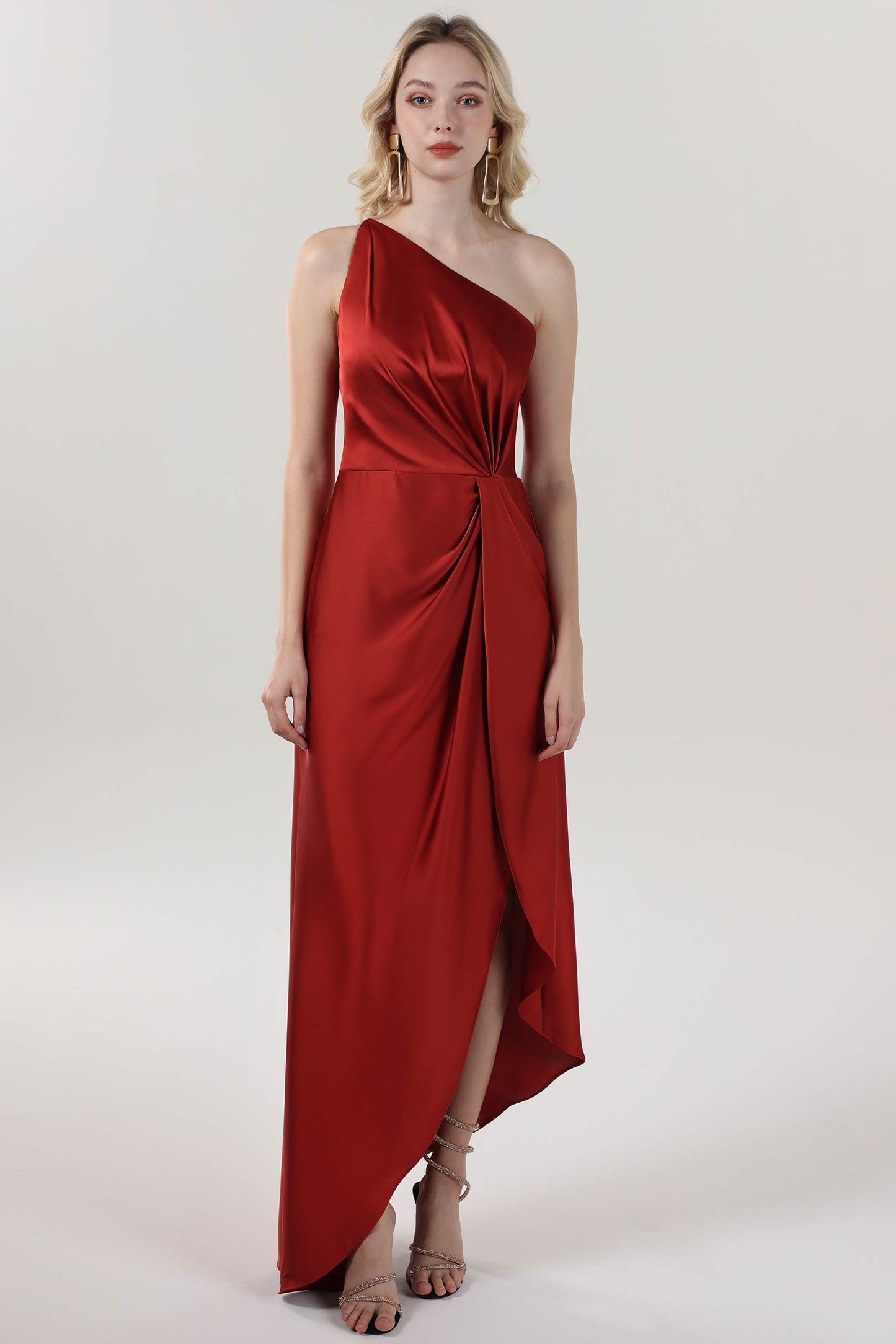 Sheath-Column Midi Luxe Satin Bridesmaid Dress CS0612BM