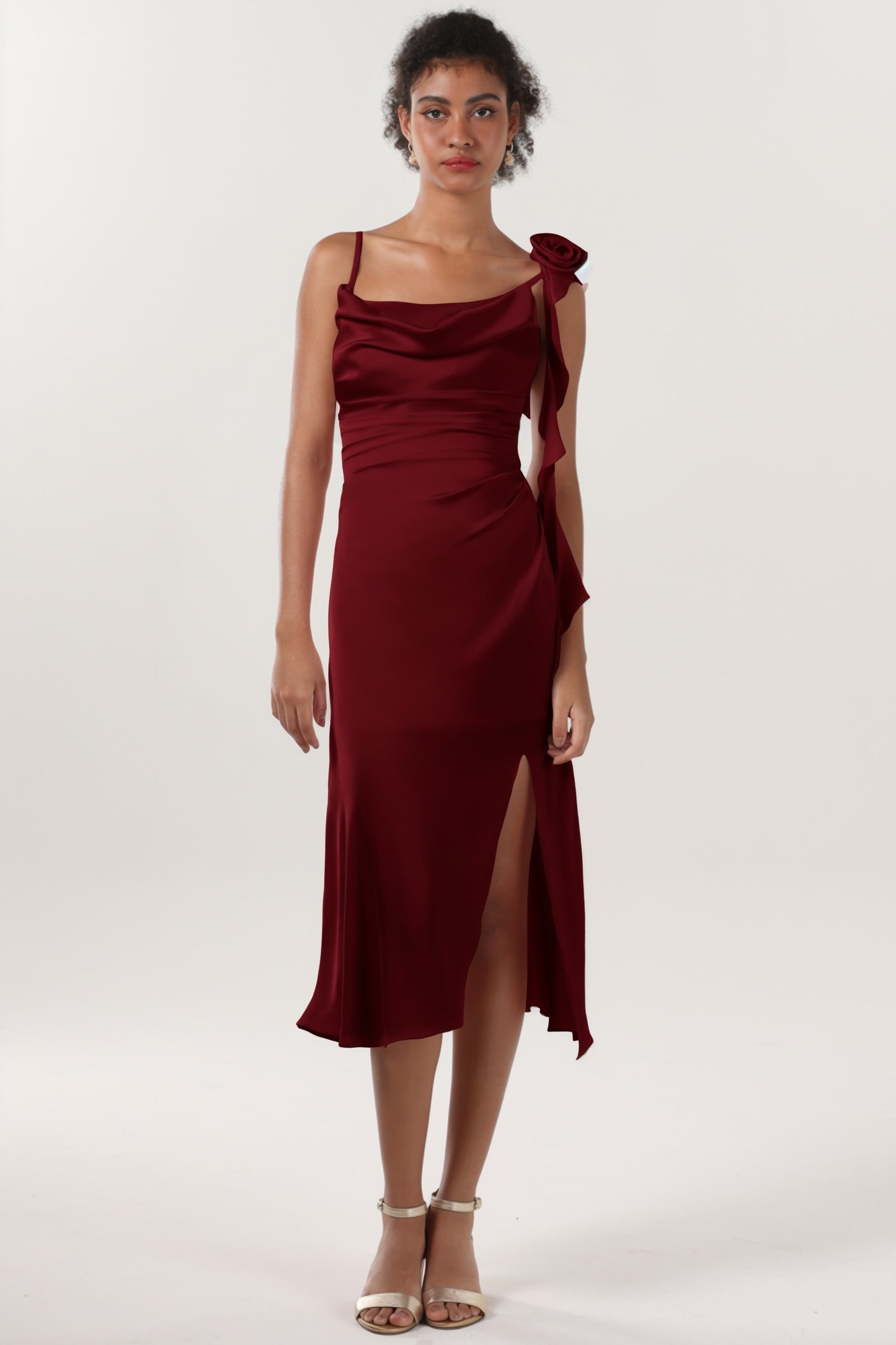 Sheath-Column Midi Luxe Satin Bridesmaid Dress CS0613BM