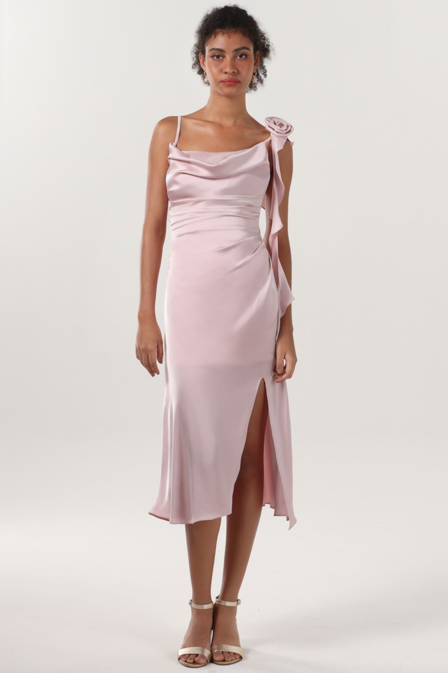 Sheath-Column Midi Luxe Satin Bridesmaid Dress CS0613BM