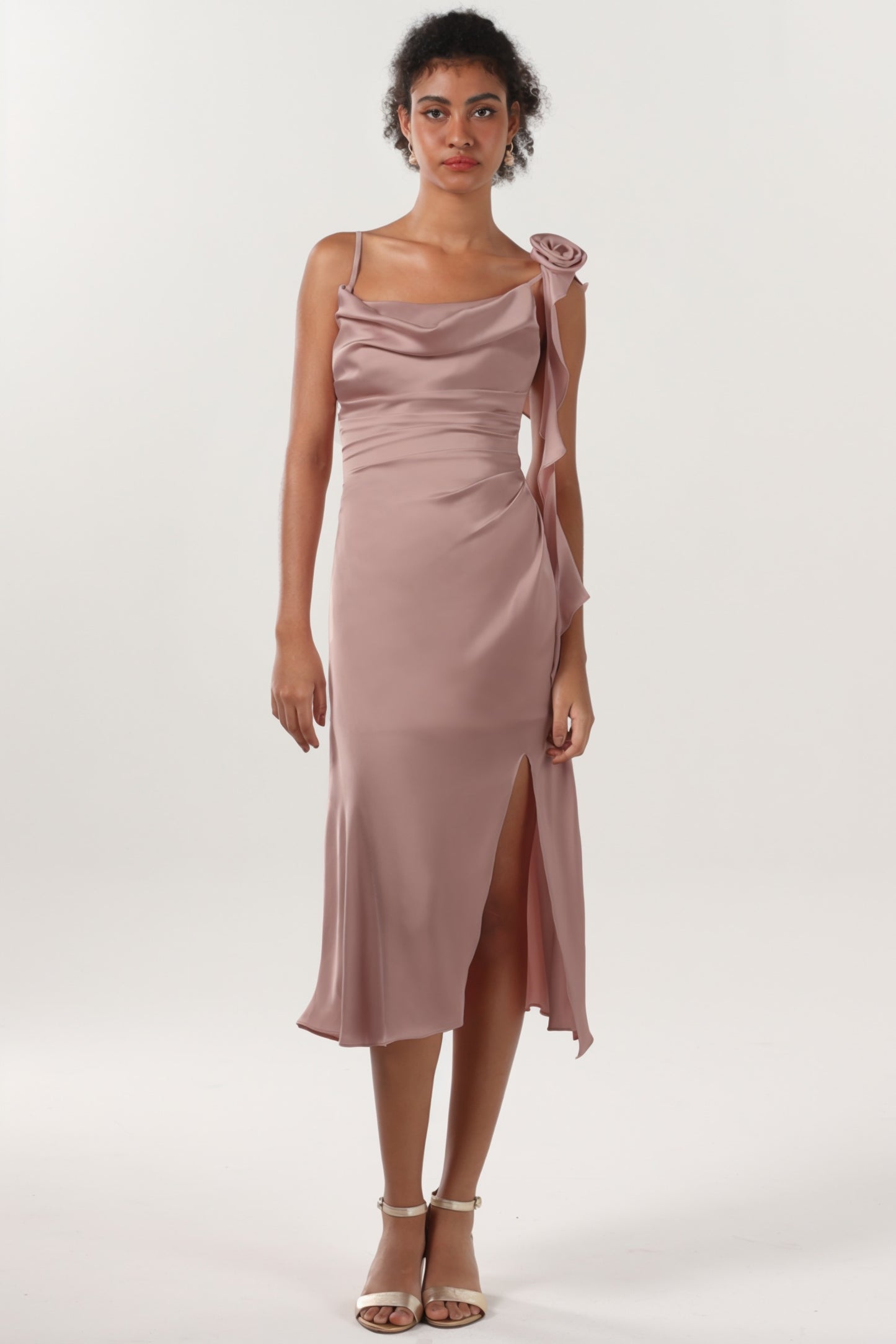 Sheath-Column Midi Luxe Satin Bridesmaid Dress CS0613BM