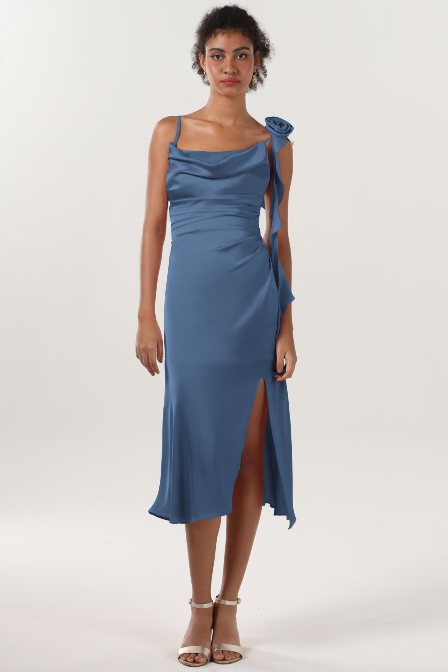 Sheath-Column Midi Luxe Satin Formal Dress CS0613