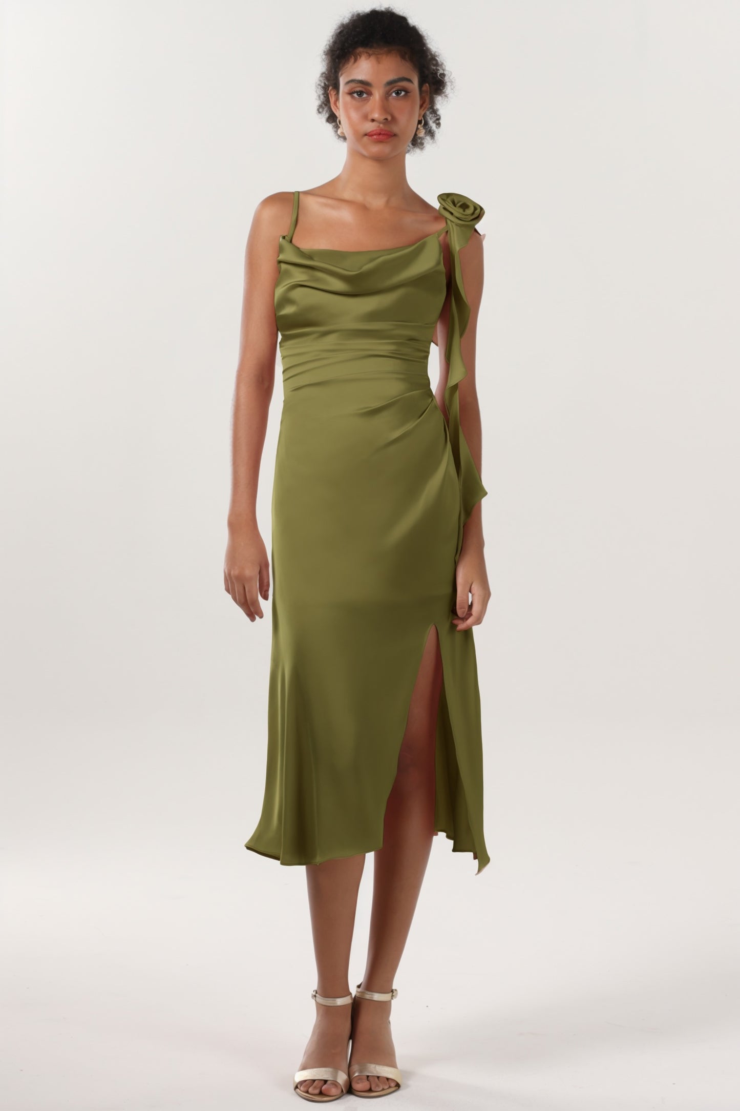 Sheath-Column Midi Luxe Satin Bridesmaid Dress CS0613BM