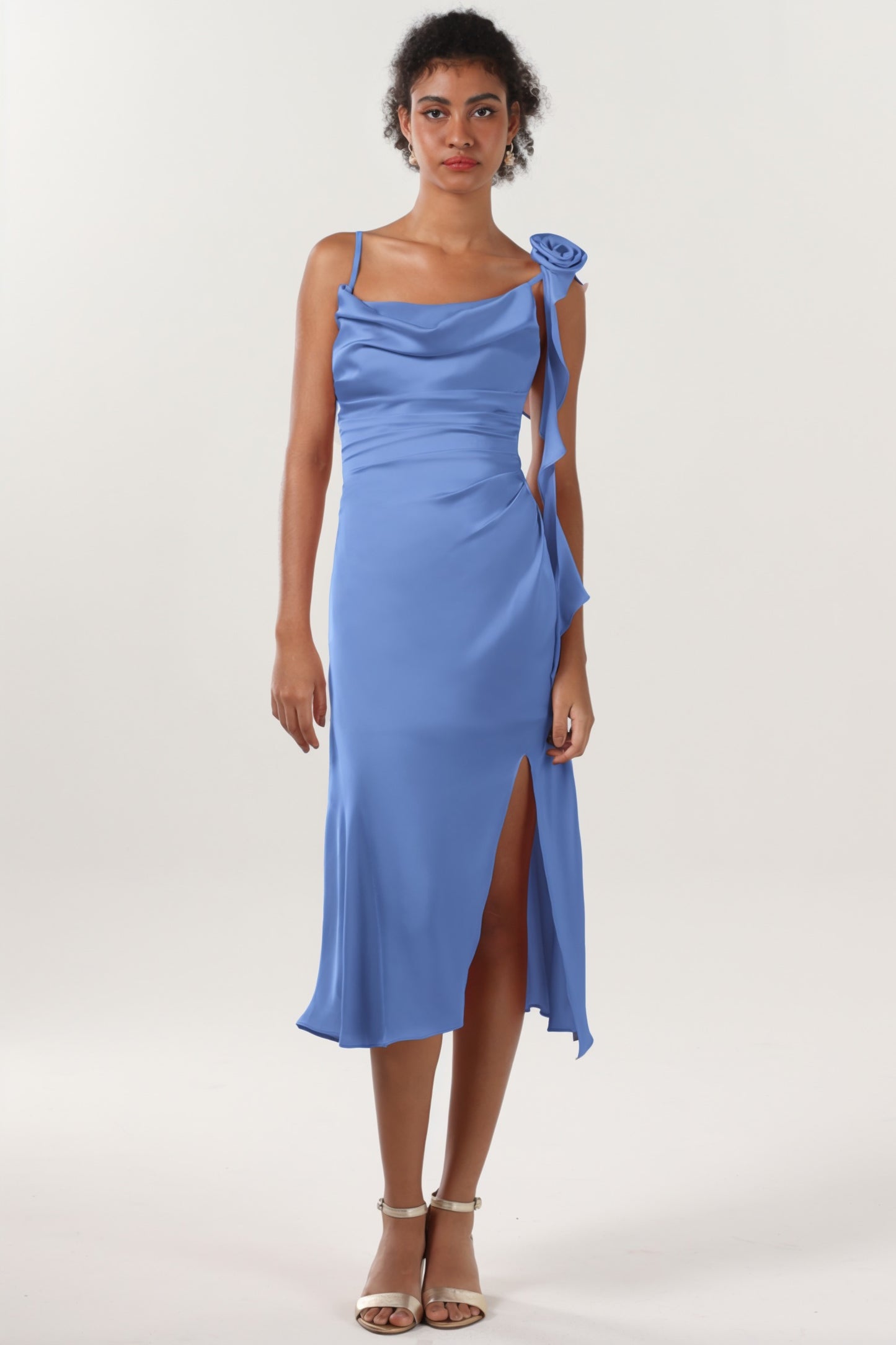 Sheath-Column Midi Luxe Satin Bridesmaid Dress CS0613BM