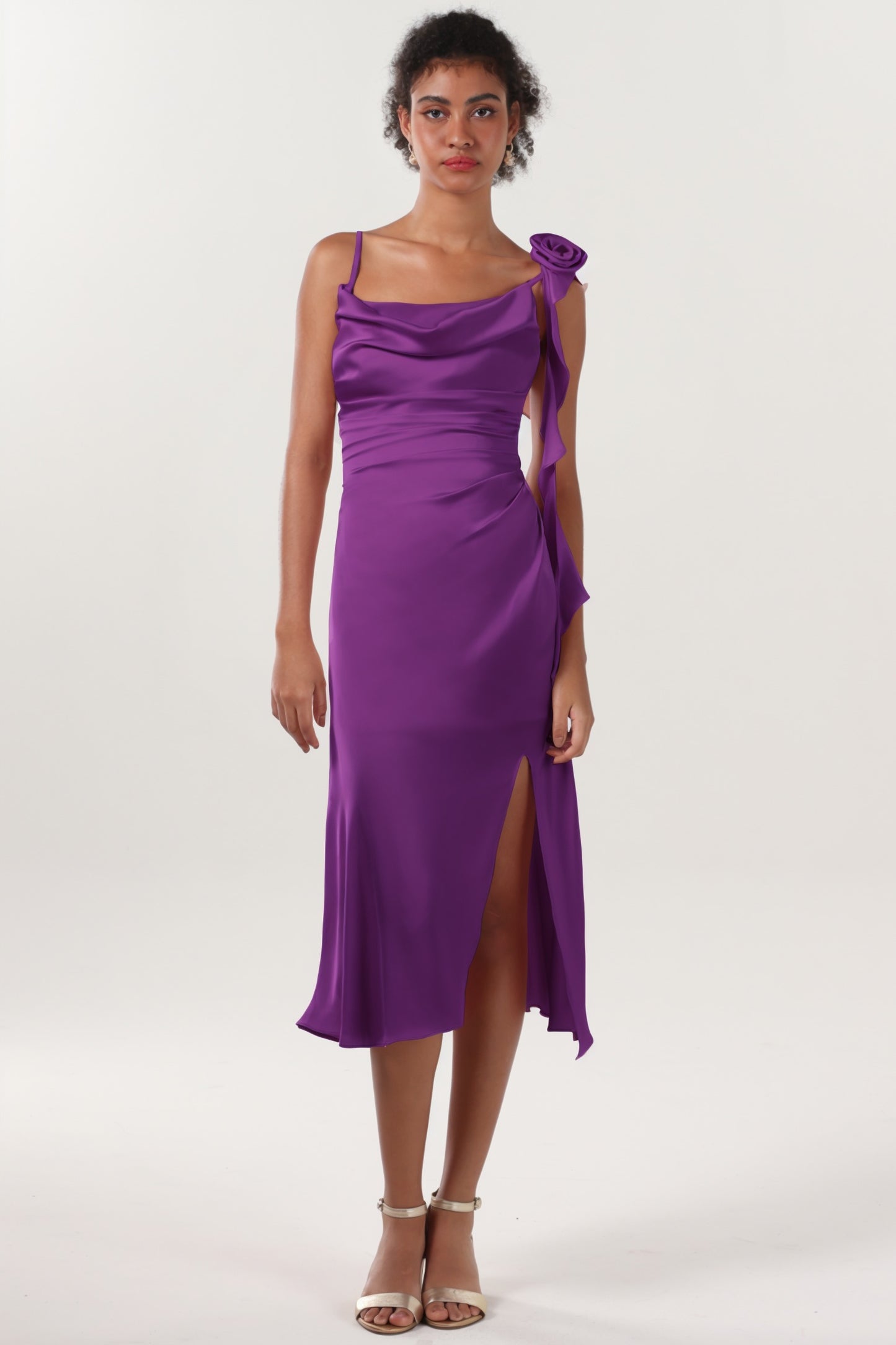 Sheath-Column Midi Luxe Satin Bridesmaid Dress CS0613BM