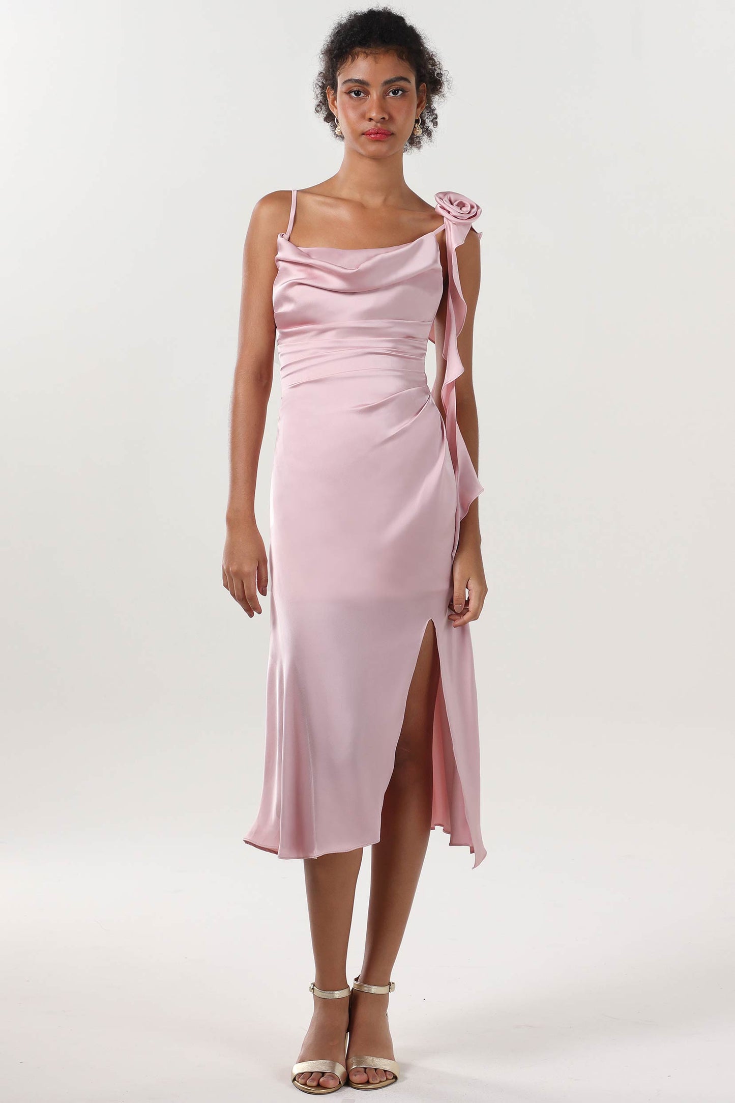 Sheath-Column Midi Luxe Satin Bridesmaid Dress CS0613BM