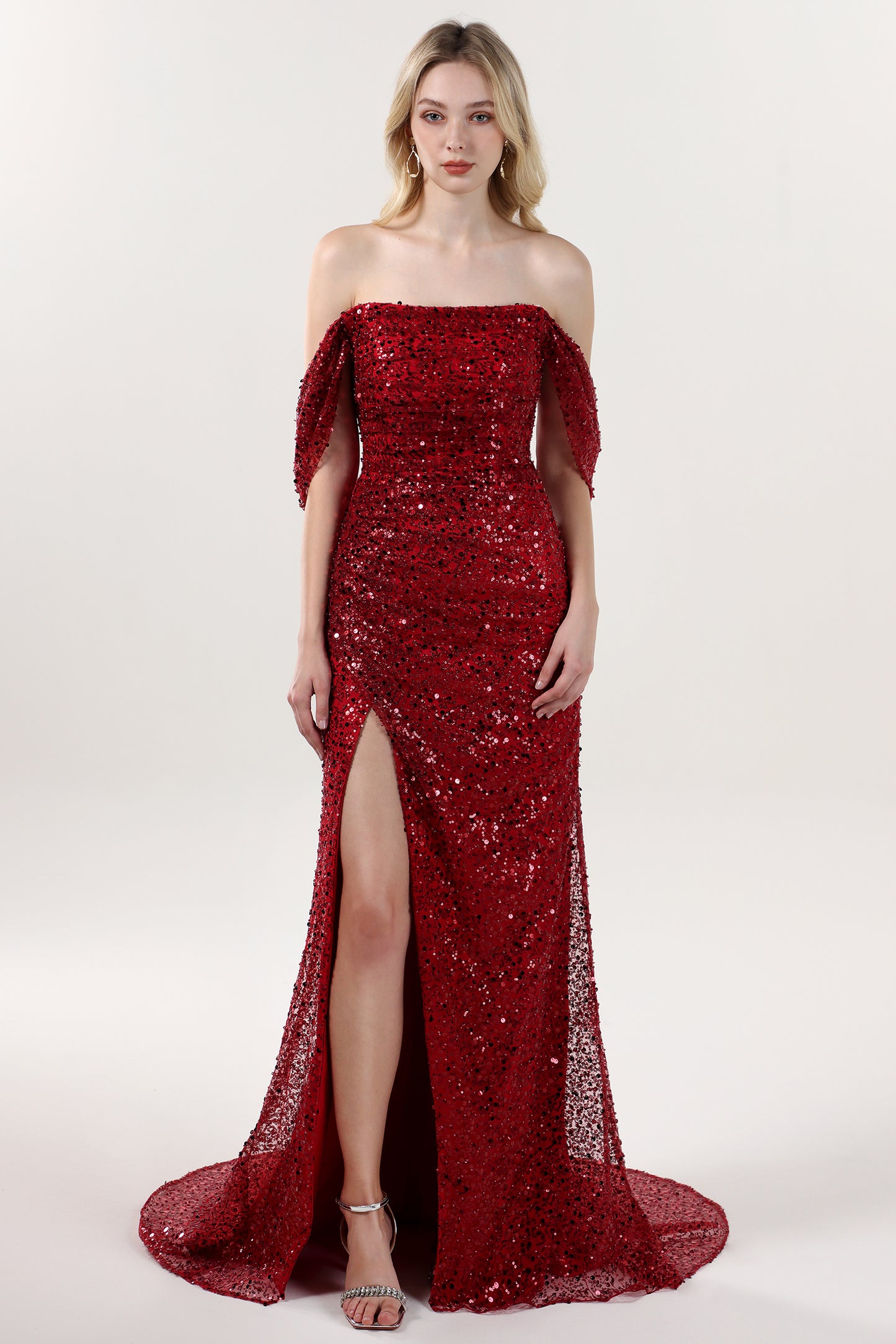 Sheath-Column Sweep-Brush Train Glitter Formal Dress CS0614