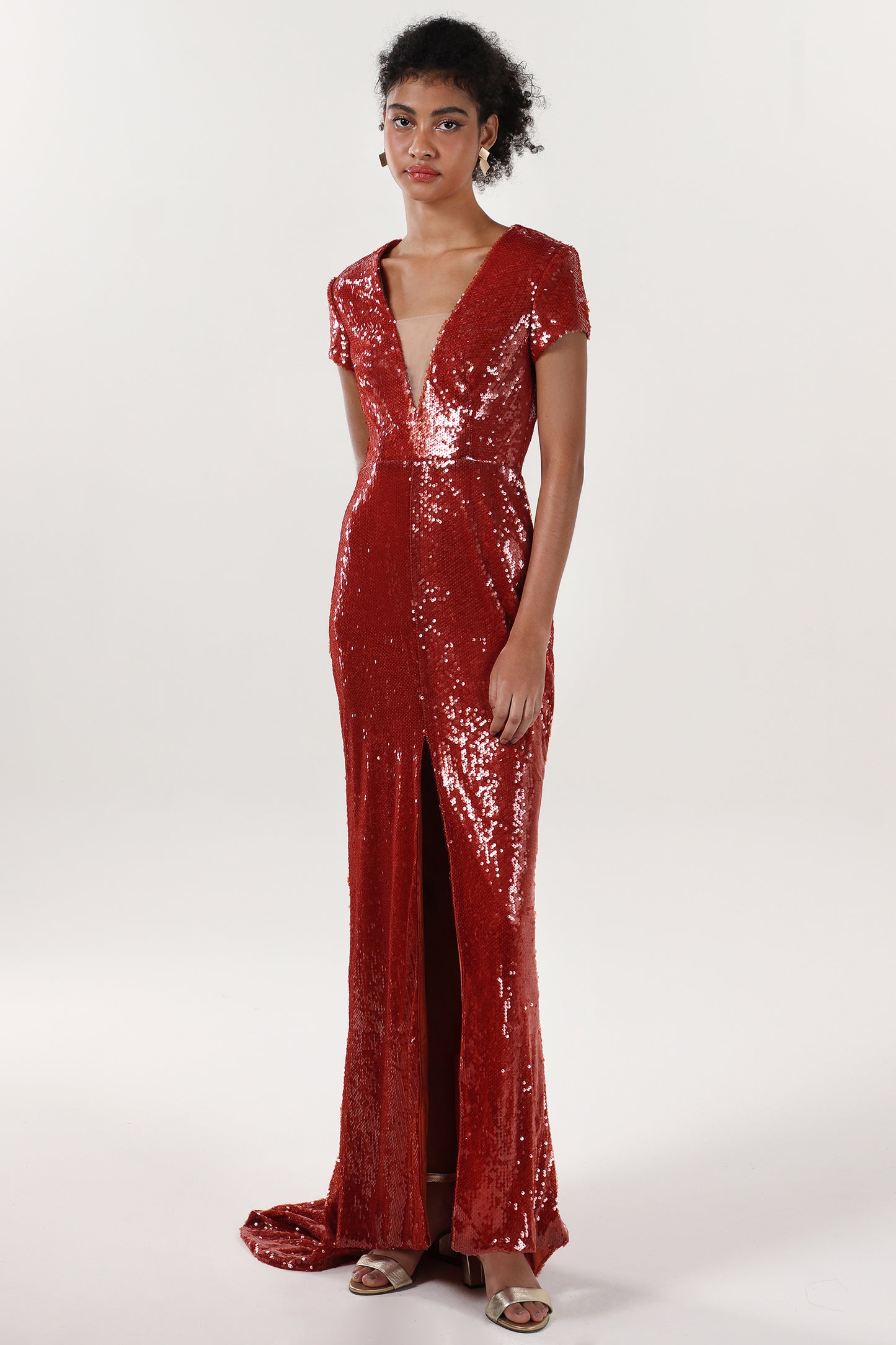 Sheath-Column Sweep-Brush Train Sequined Formal Dress CS0618