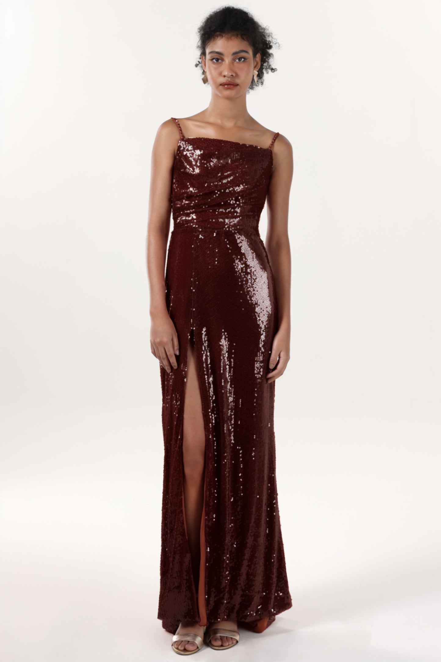 Sheath-Column Sweep-Brush Train Sequined Formal Dress CS0624