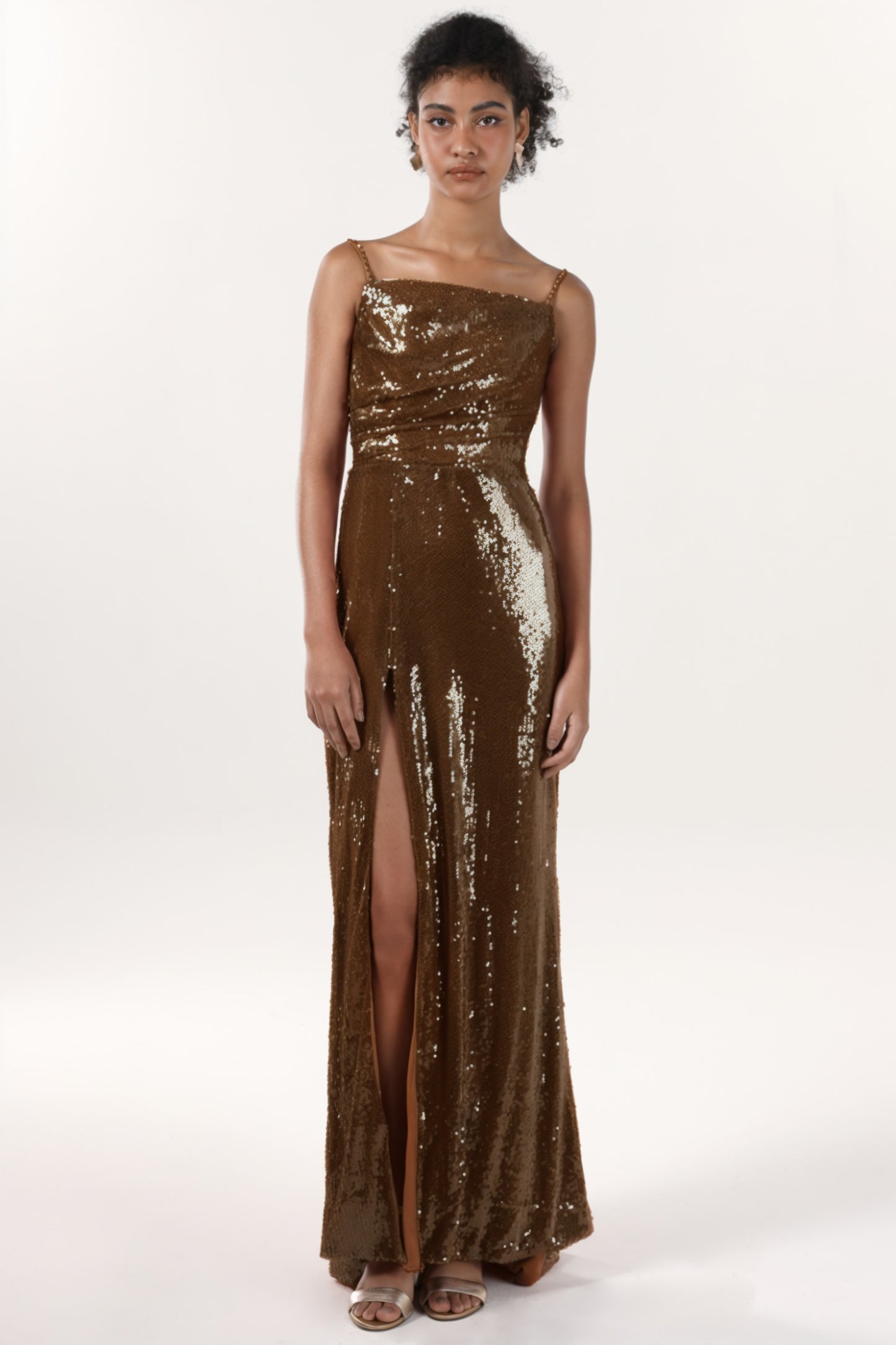 Sheath-Column Sweep-Brush Train Sequined Formal Dress CS0624