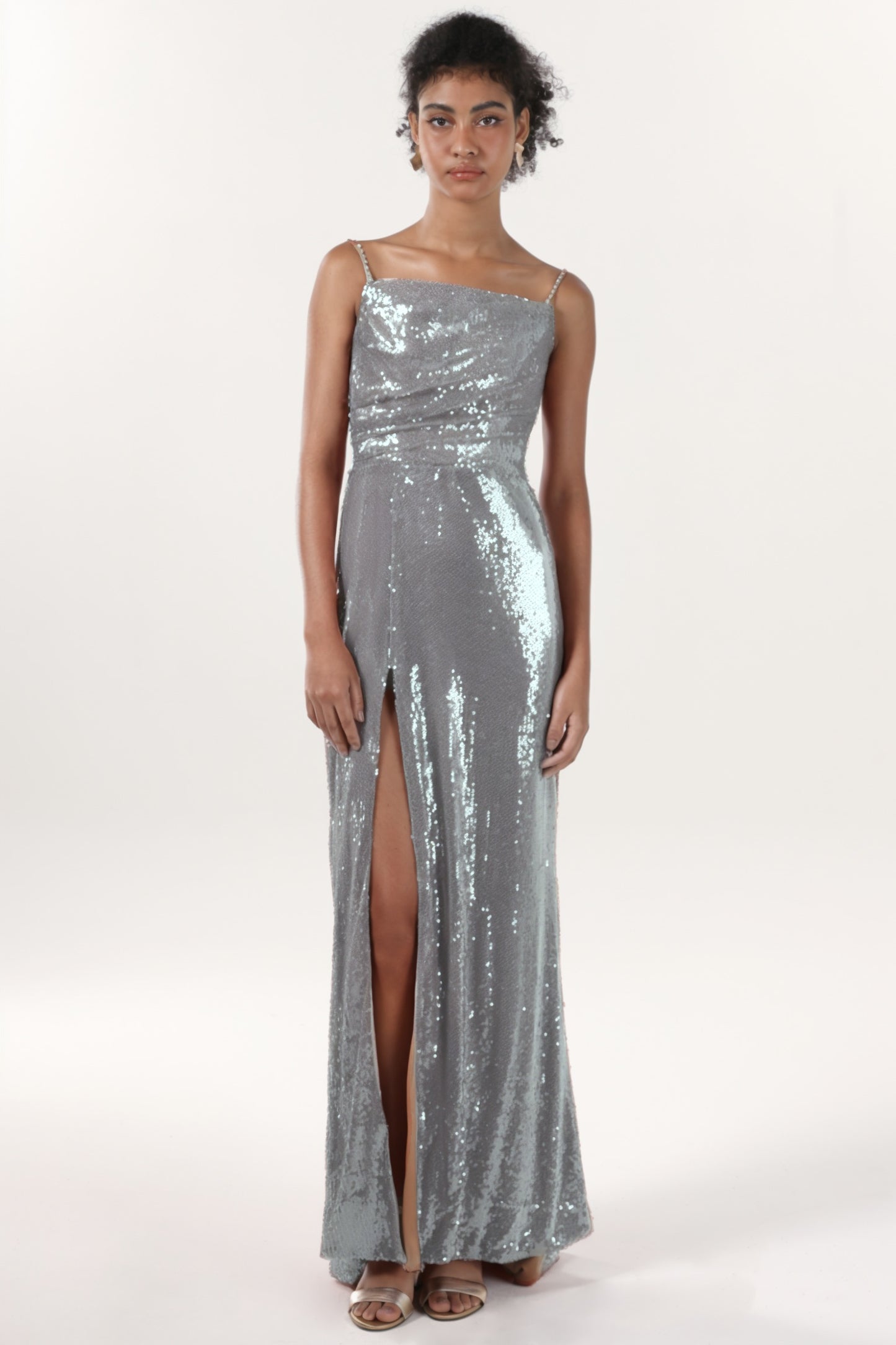 Sheath-Column Sweep-Brush Train Sequined Formal Dress CS0624