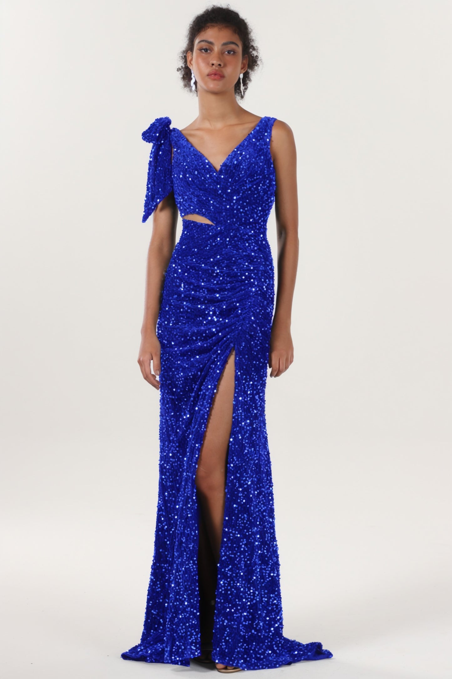 Sheath-Column Sweep-Brush Train Velvet Sequin Bridesmaid Dress CS0633BM