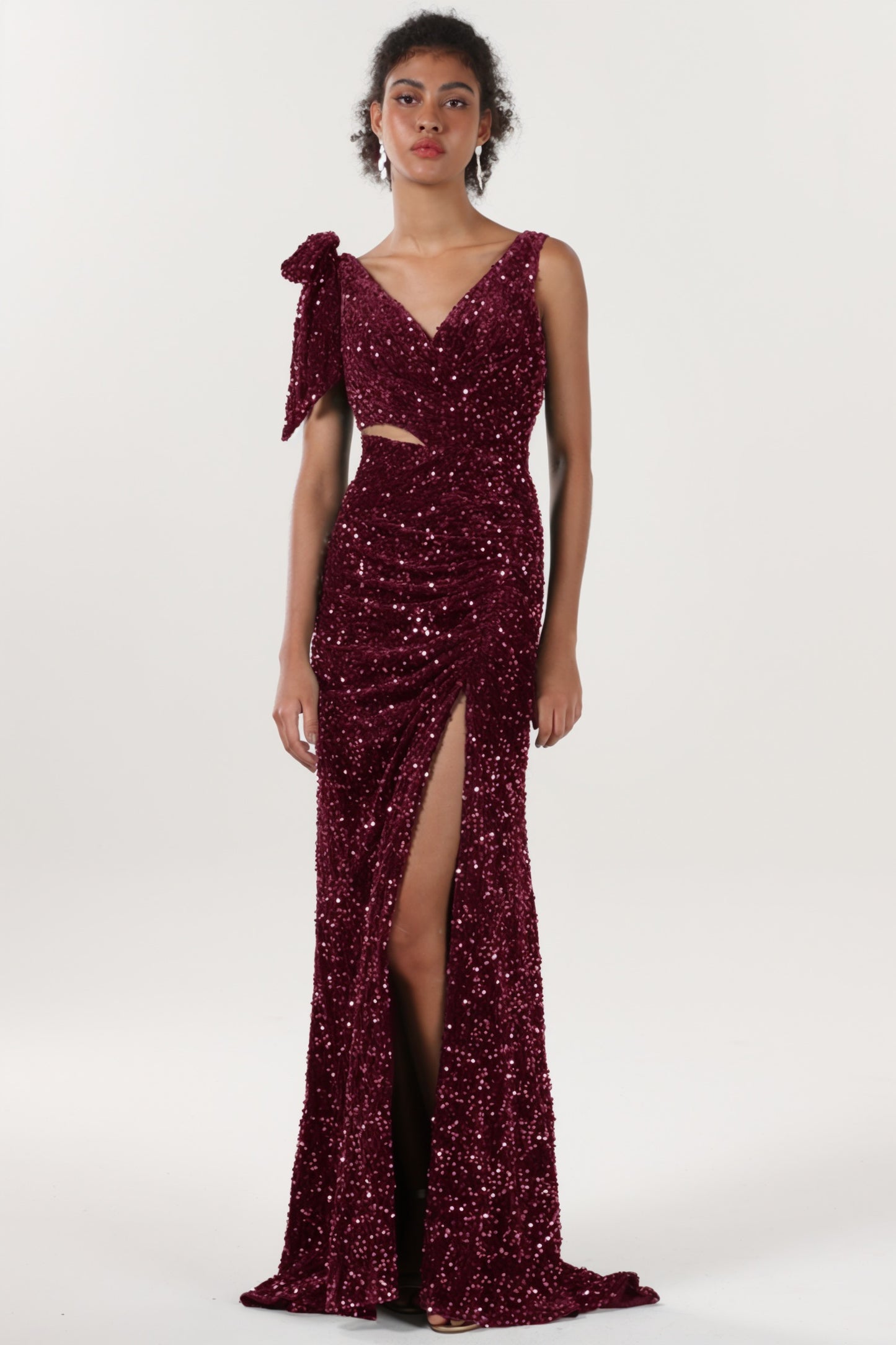 Sheath-Column Sweep-Brush Train Velvet Sequin Formal Dress CS0633