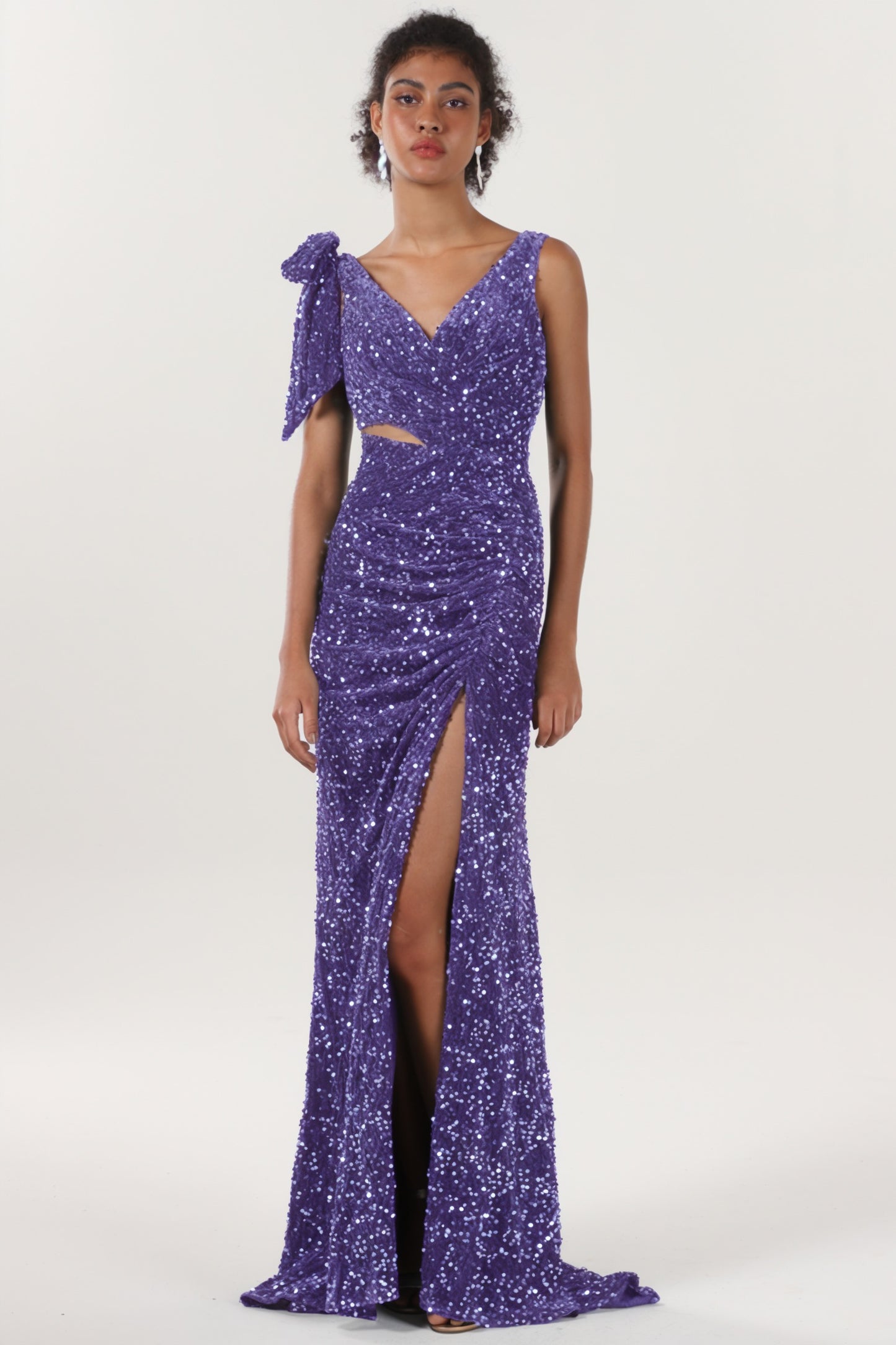 Sheath-Column Sweep-Brush Train Velvet Sequin Formal Dress CS0633