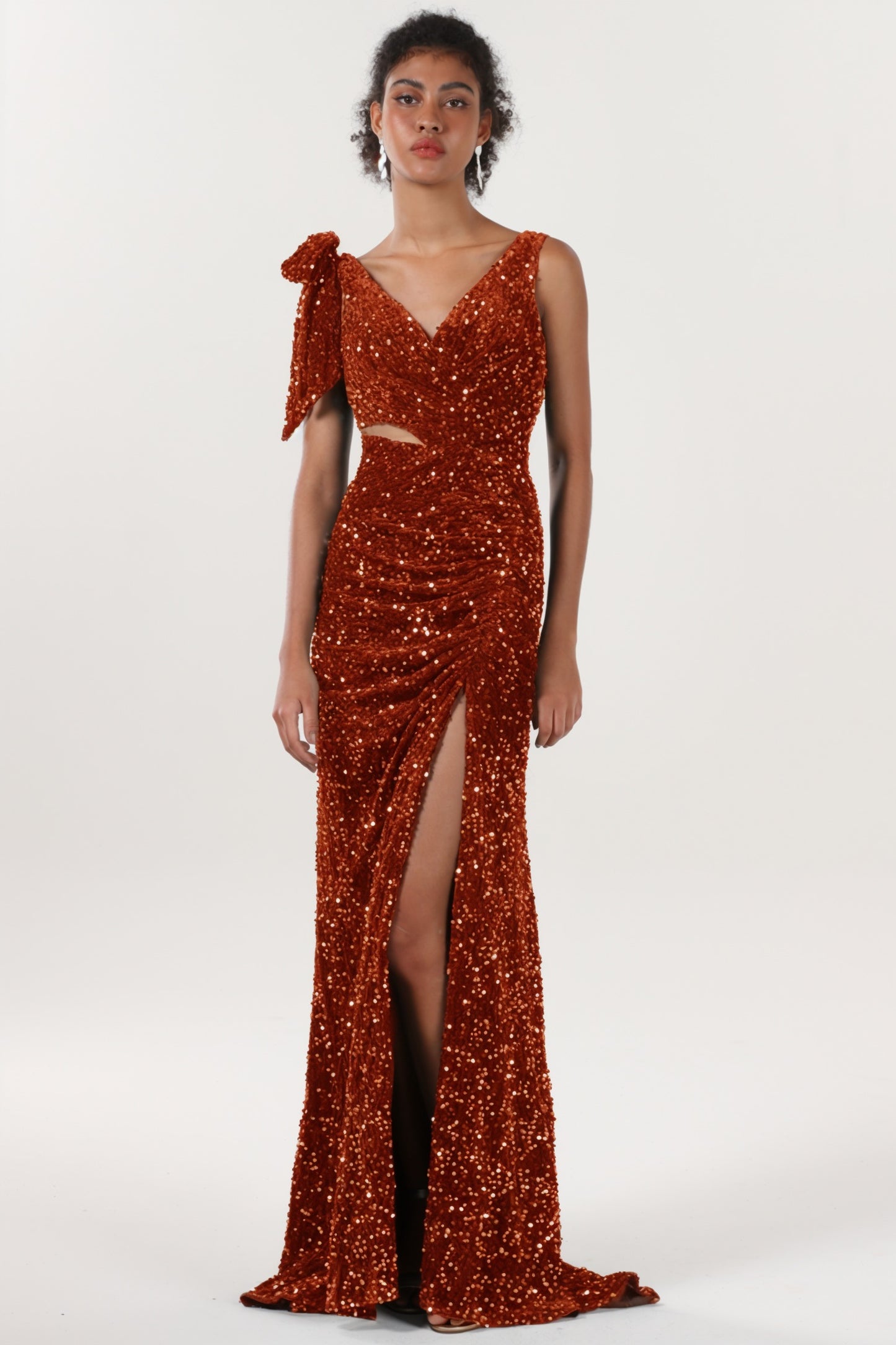 Sheath-Column Sweep-Brush Train Velvet Sequin Formal Dress CS0633