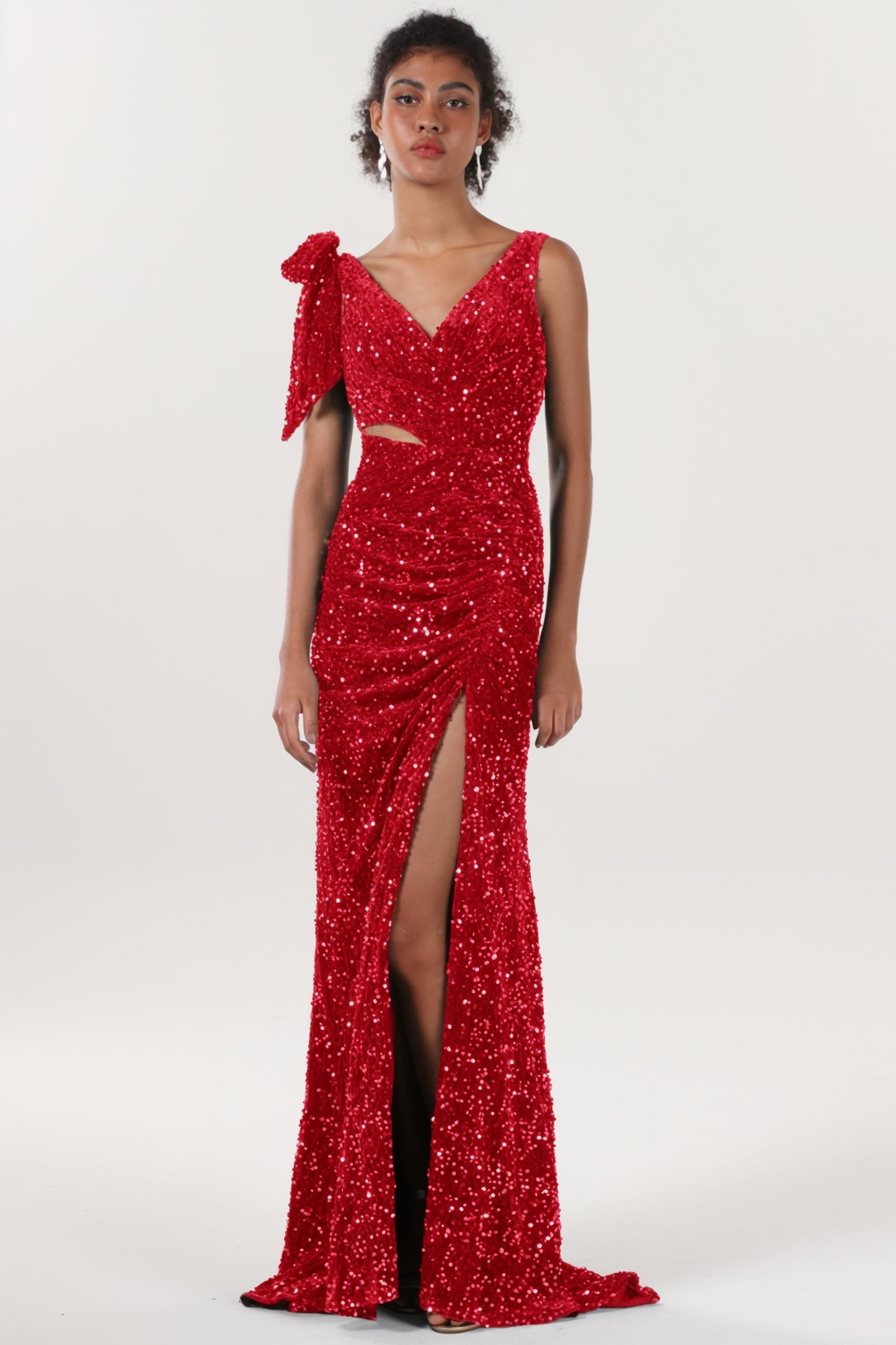 Sheath-Column Sweep-Brush Train Velvet Sequin Formal Dress CS0633