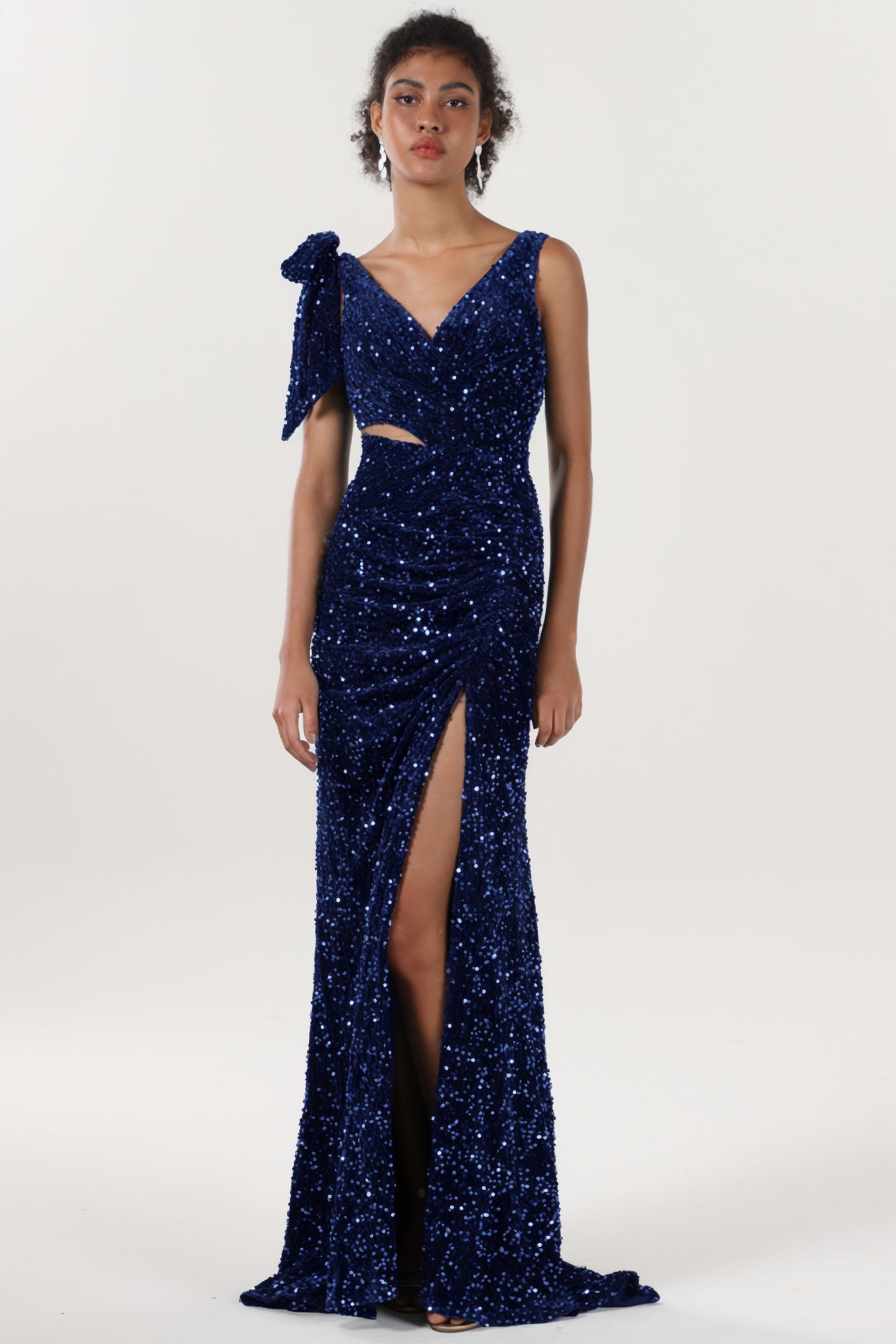 Sheath-Column Sweep-Brush Train Velvet Sequin Bridesmaid Dress CS0633BM