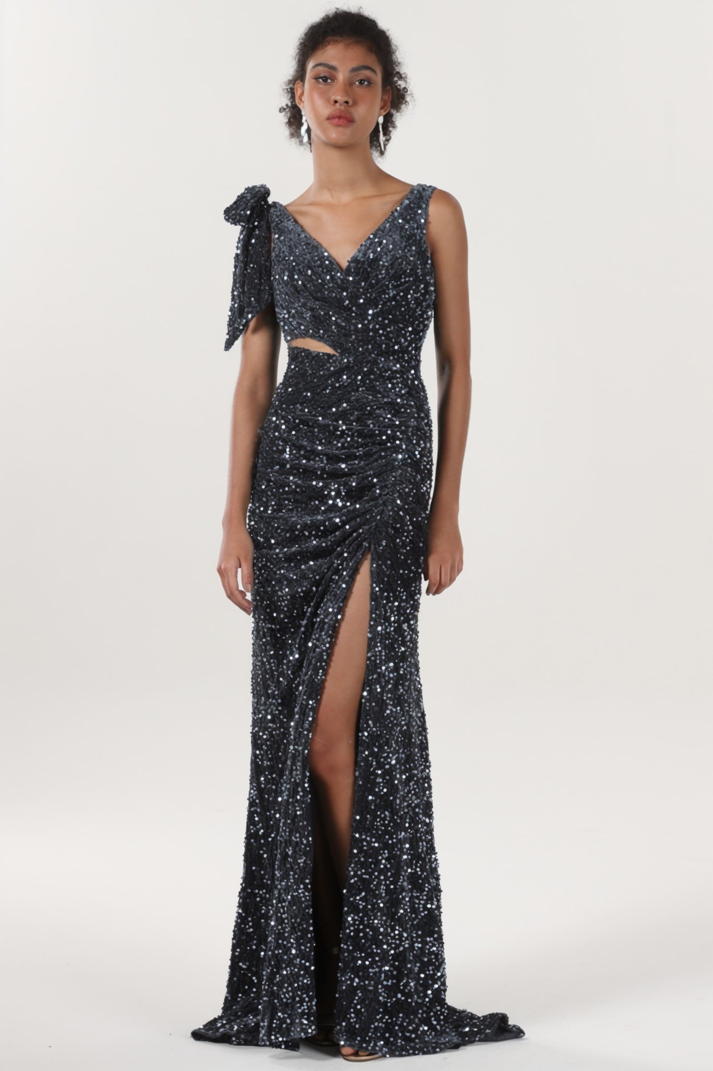 Sheath-Column Sweep-Brush Train Velvet Sequin Formal Dress CS0633