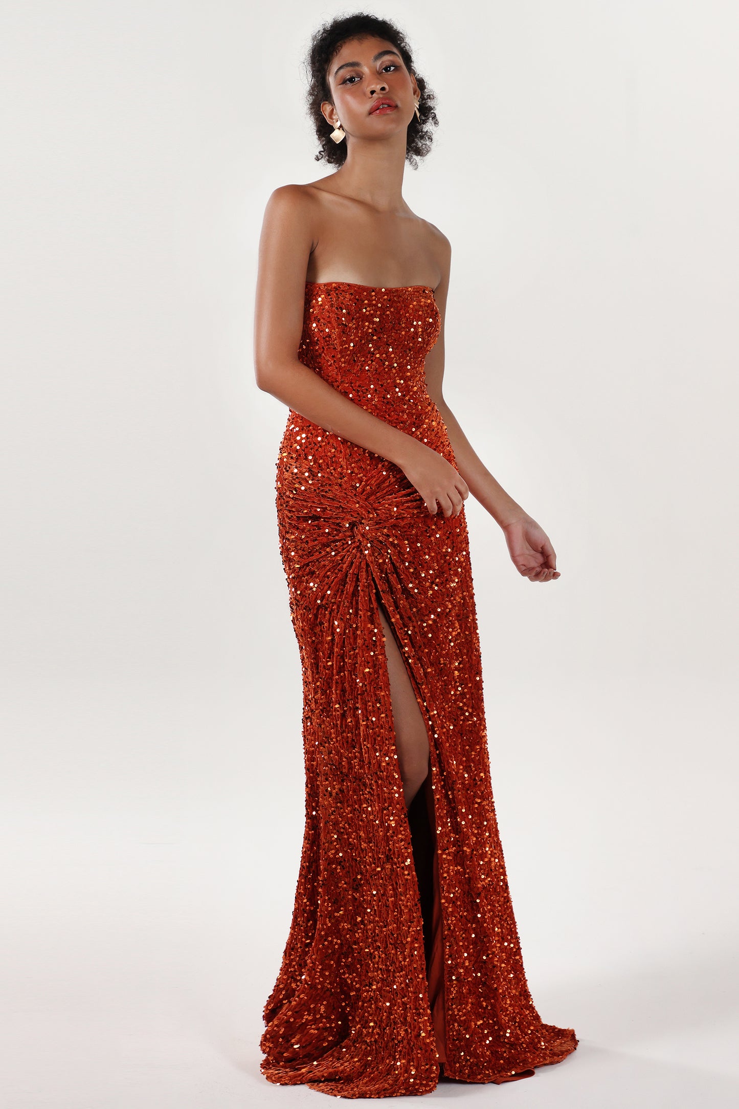 Sheath-Column Sweep-Brush Train Velvet Sequin Formal Dress CS0634