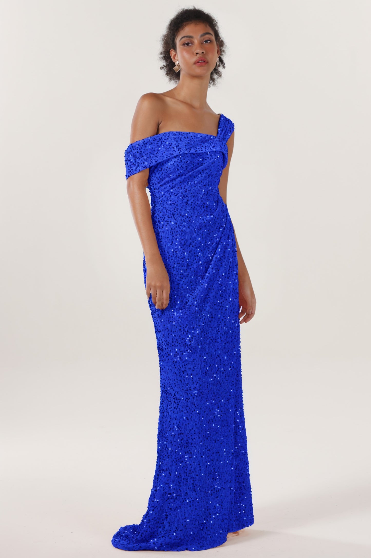 Sheath-Column Sweep-Brush Train Velvet Sequin Formal Dress CS0635