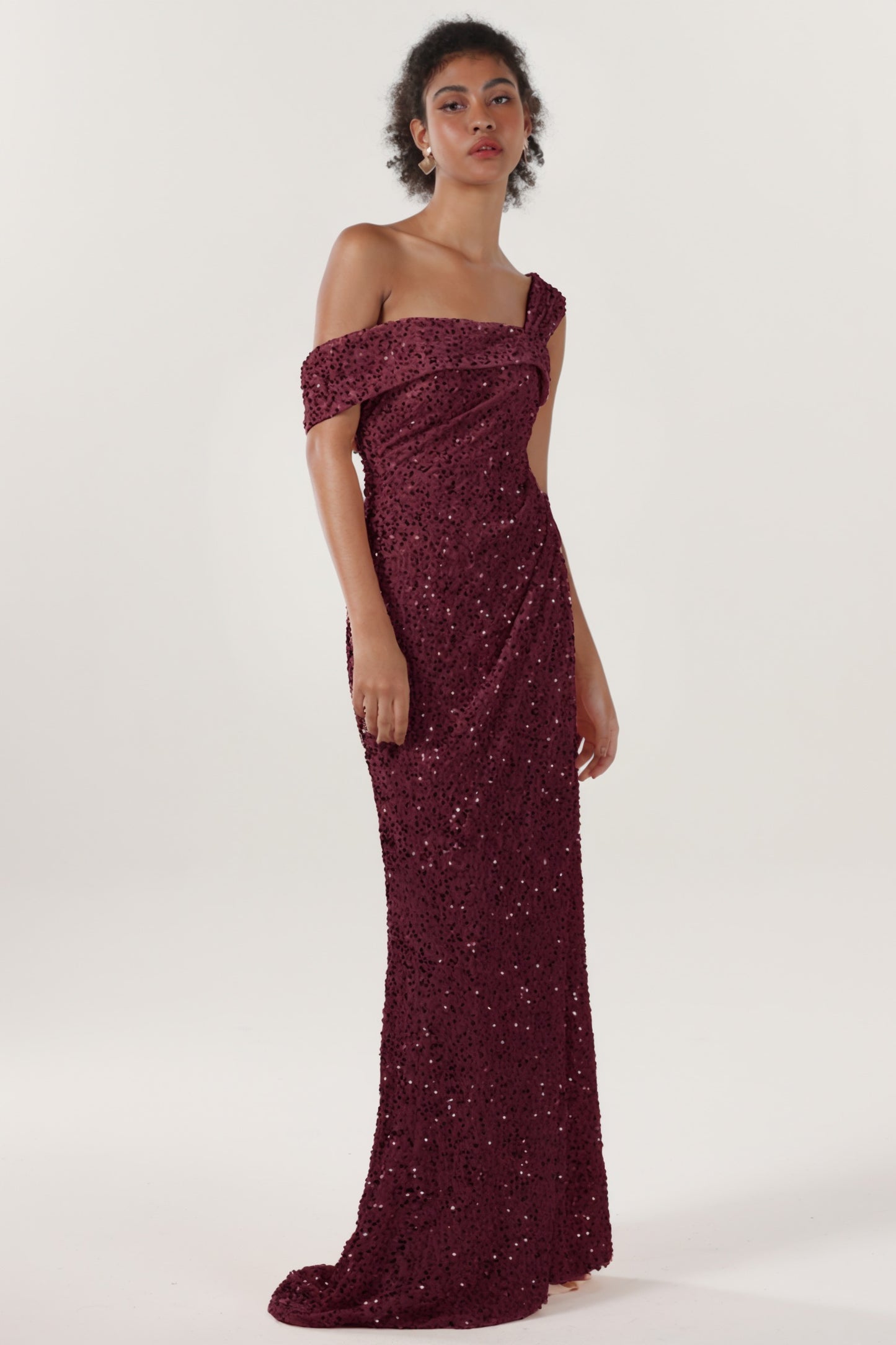 Sheath-Column Sweep-Brush Train Velvet Sequin Formal Dress CS0635