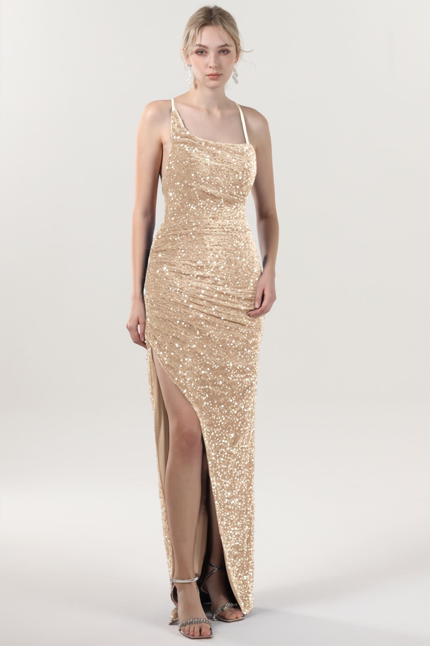 Sheath-Column Maxi Velvet Sequin Formal Dress CS0637