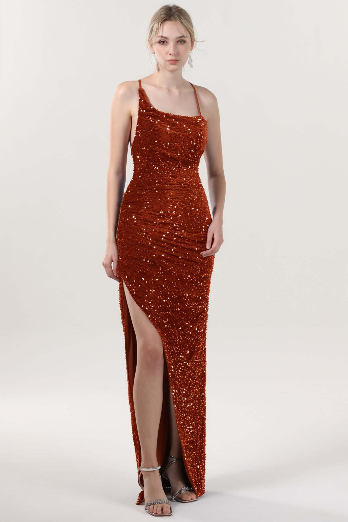 Sheath-Column Maxi Velvet Sequin Formal Dress CS0637