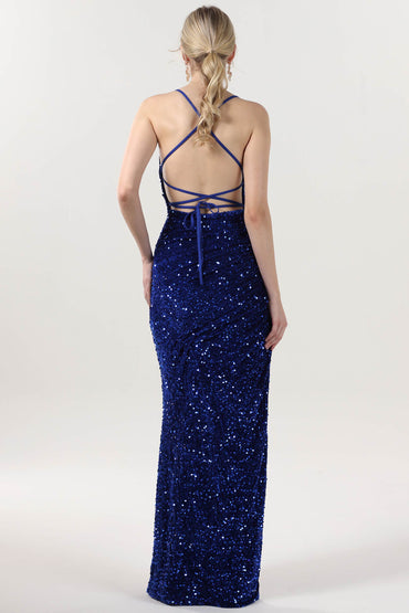 Sheath-Column Maxi Velvet Sequin Formal Dress CS0637