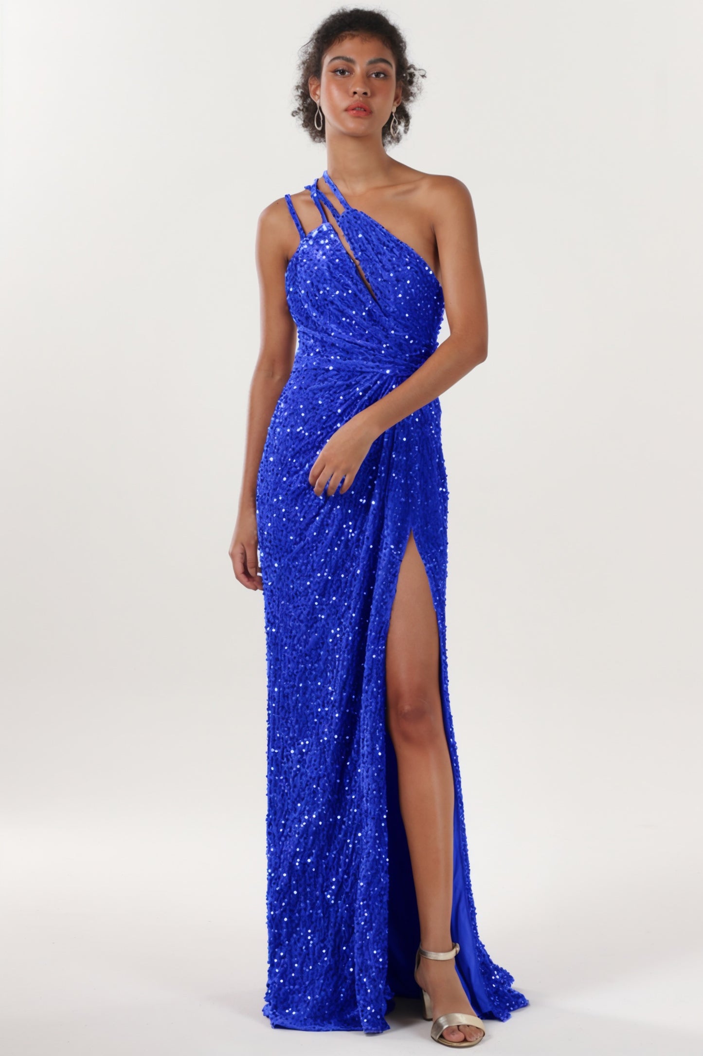 Sheath-Column Sweep-Brush Train Velvet Sequin Formal Dress CS0638