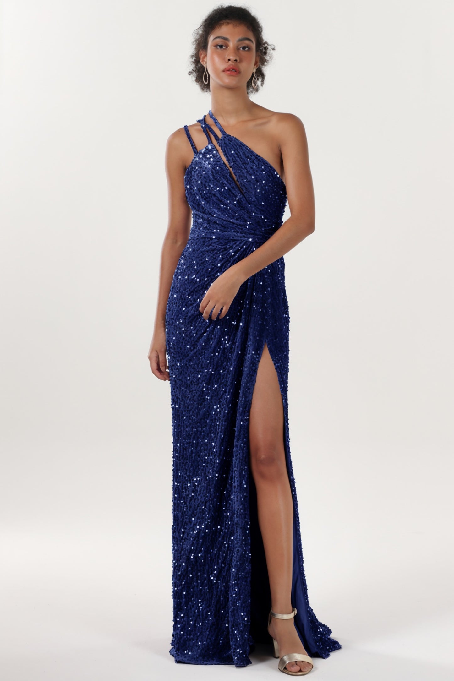 Sheath-Column Sweep-Brush Train Velvet Sequin Formal Dress CS0638