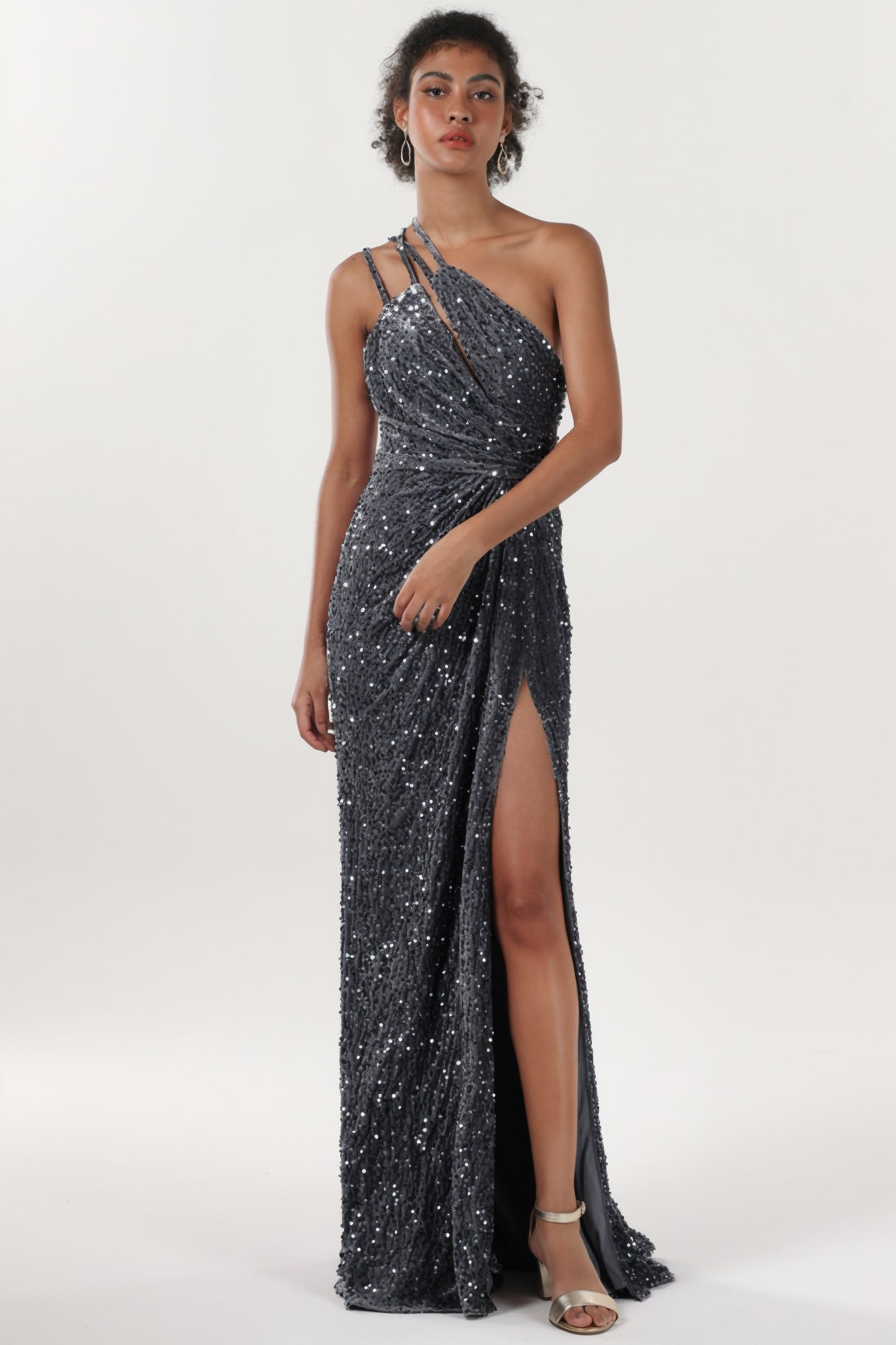 Sheath-Column Sweep-Brush Train Velvet Sequin Formal Dress CS0638