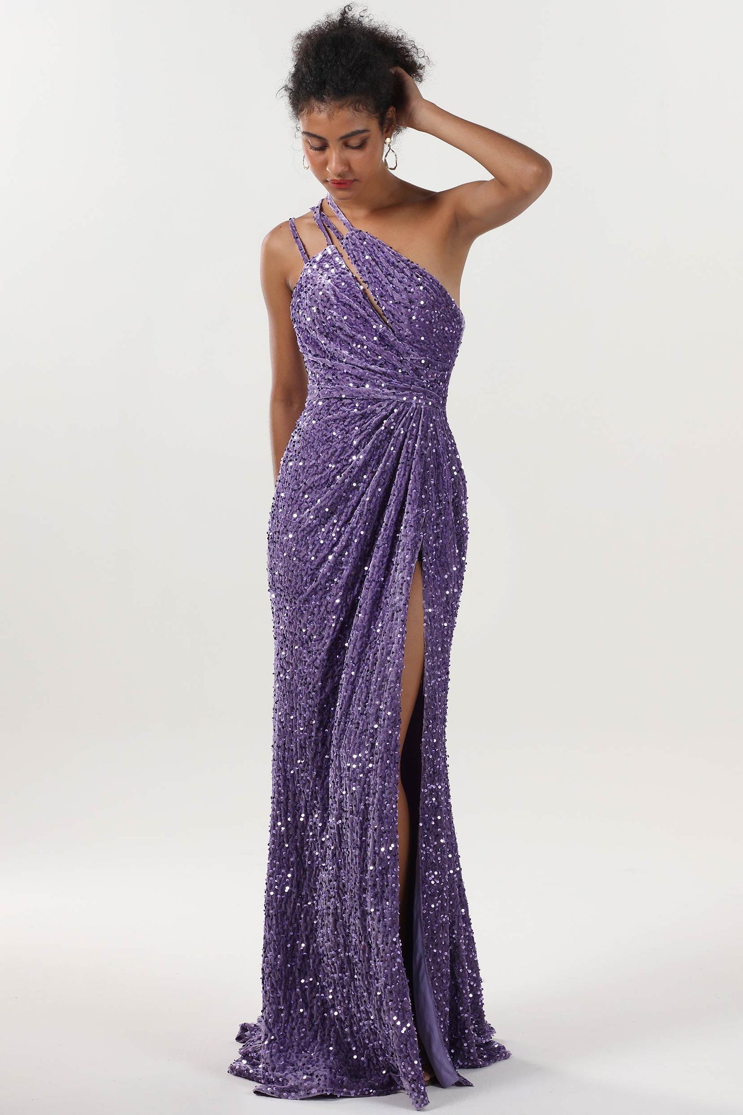 Sheath-Column Sweep-Brush Train Velvet Sequin Formal Dress CS0638