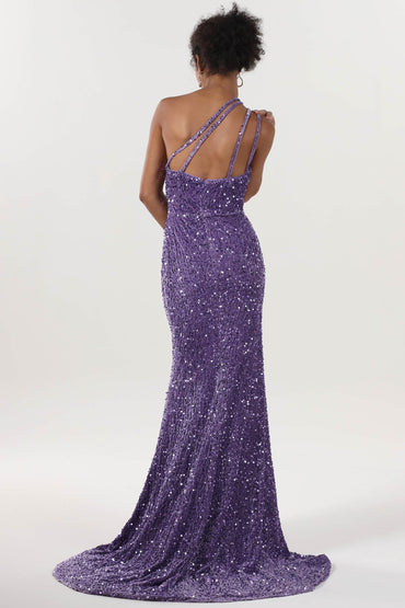 Sheath-Column Sweep-Brush Train Velvet Sequin Formal Dress CS0638