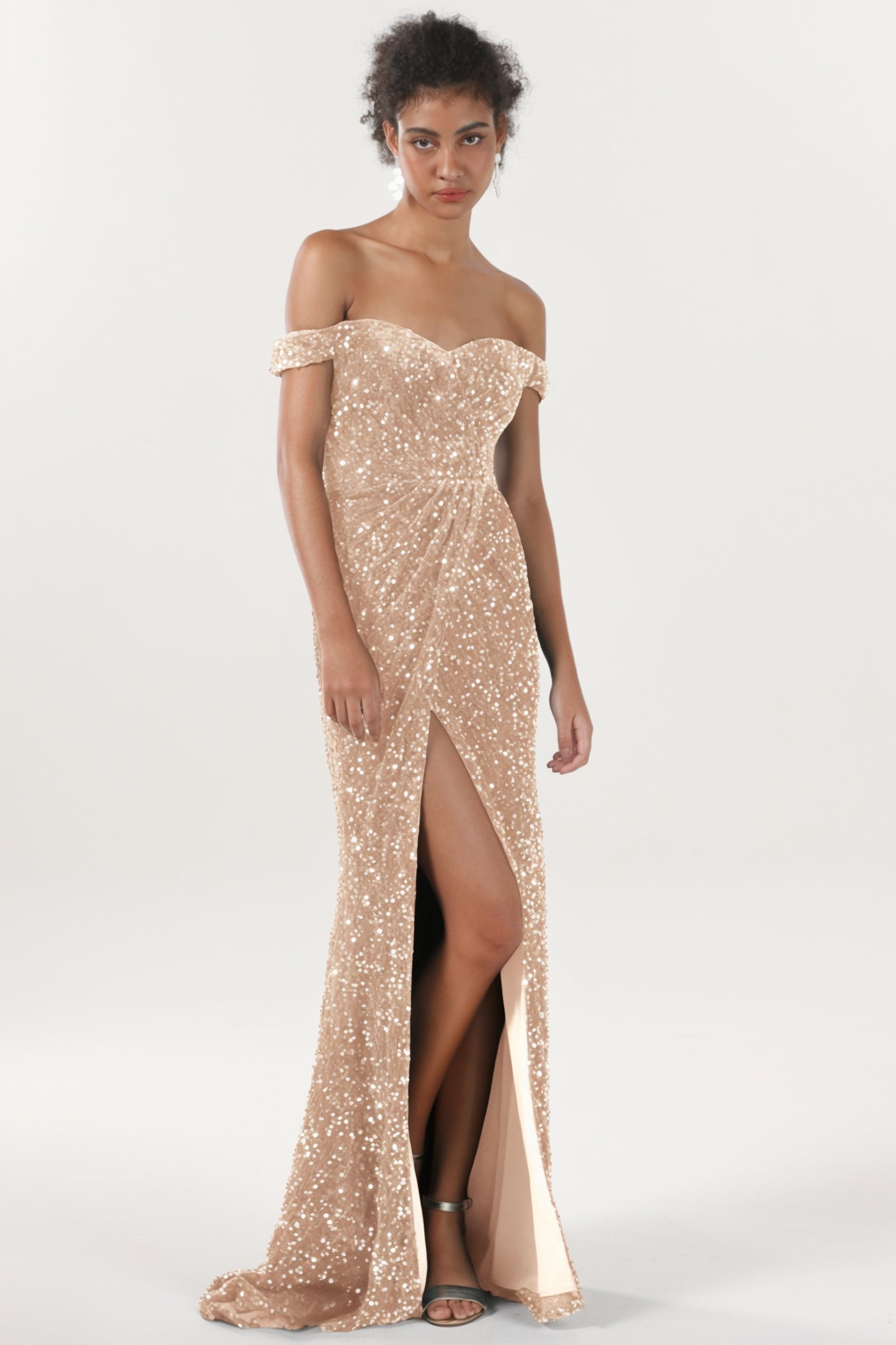 Sheath-Column Sweep-Brush Train Velvet Sequin Formal Dress CS0639