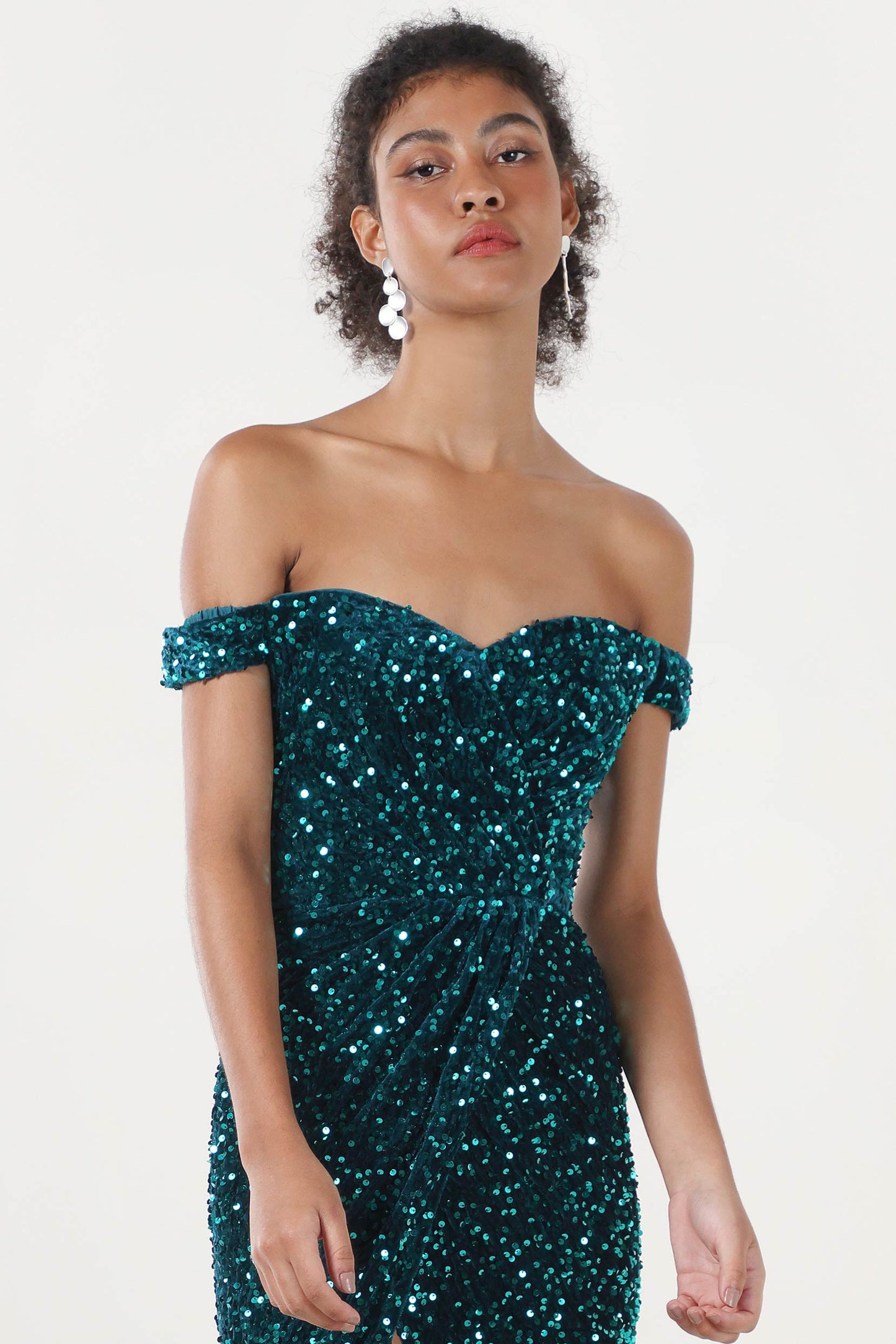 Sheath-Column Sweep-Brush Train Velvet Sequin Formal Dress CS0639