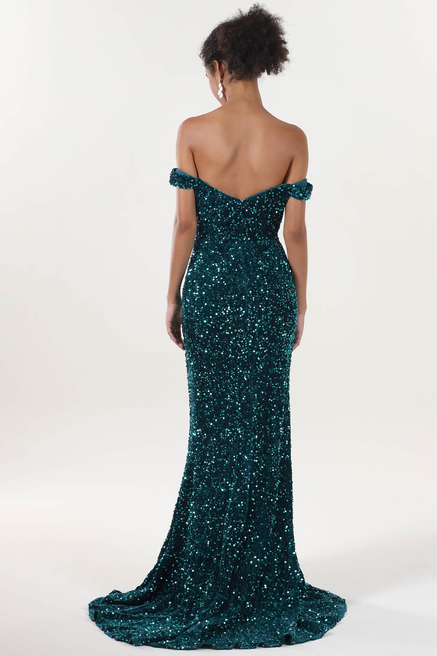 Sheath-Column Sweep-Brush Train Velvet Sequin Formal Dress CS0639