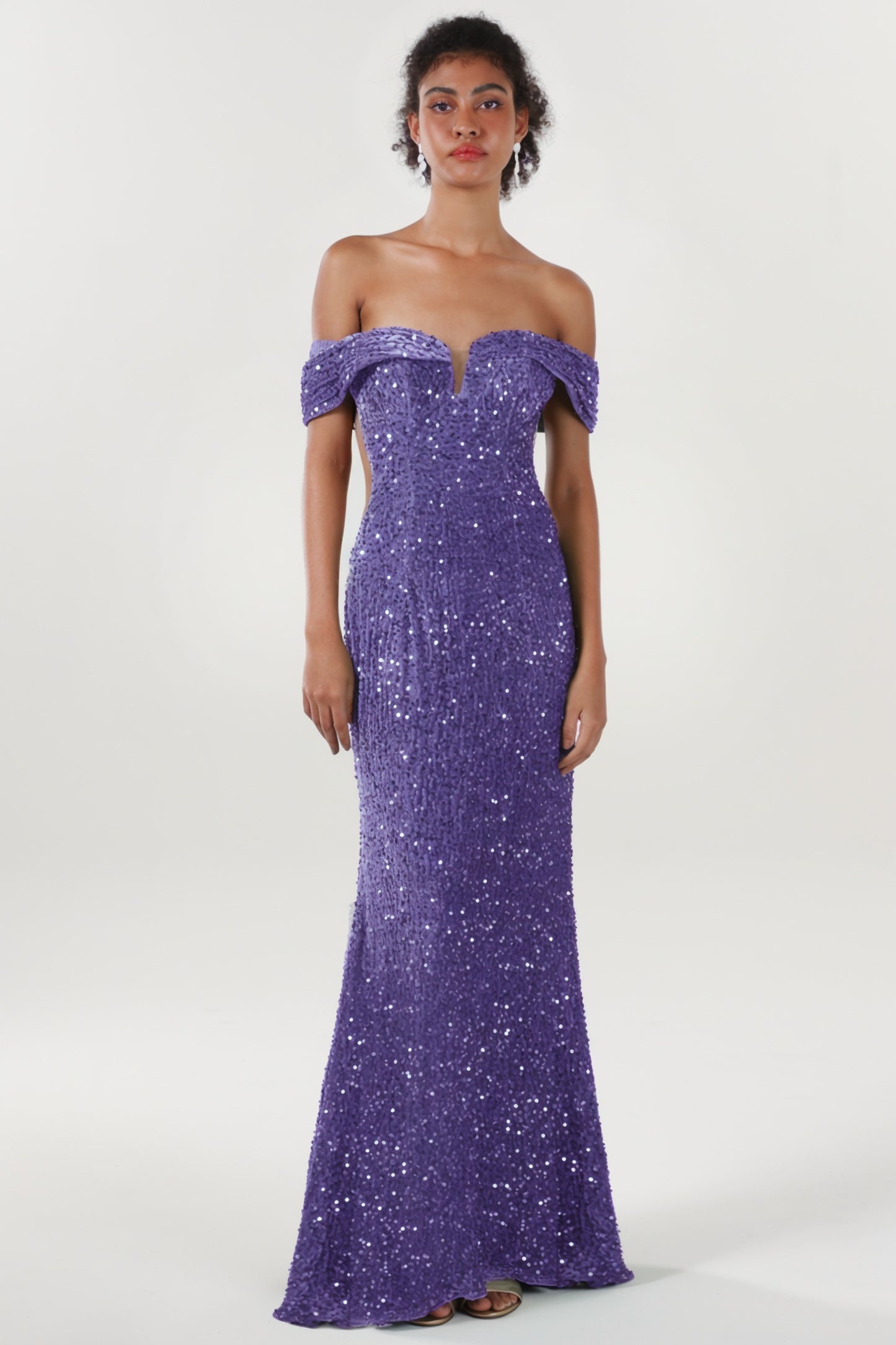 Trumpet-Mermaid Sweep-Brush Train Velvet Sequin Formal Dress CS0640