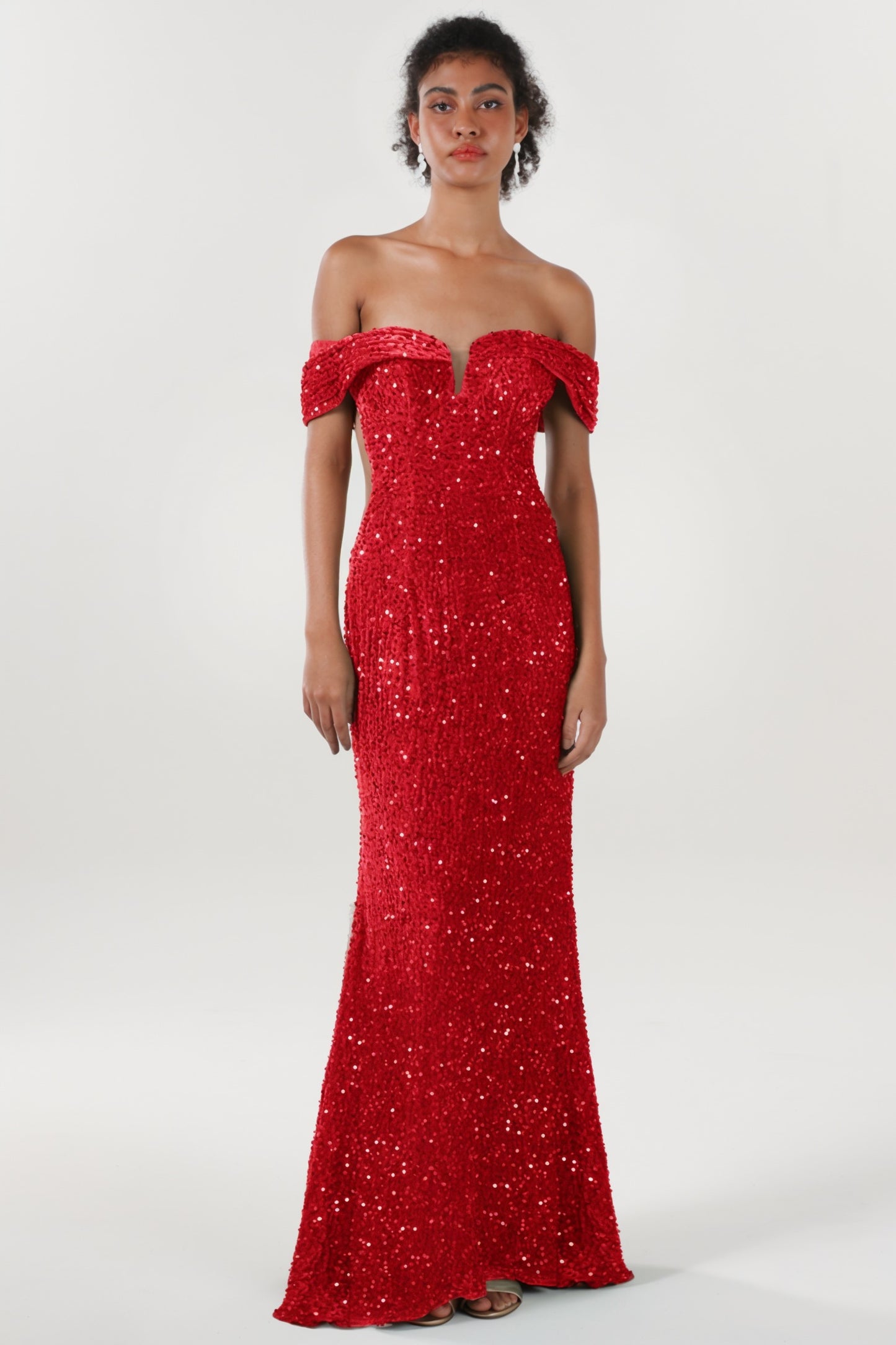 Trumpet-Mermaid Sweep-Brush Train Velvet Sequin Formal Dress CS0640