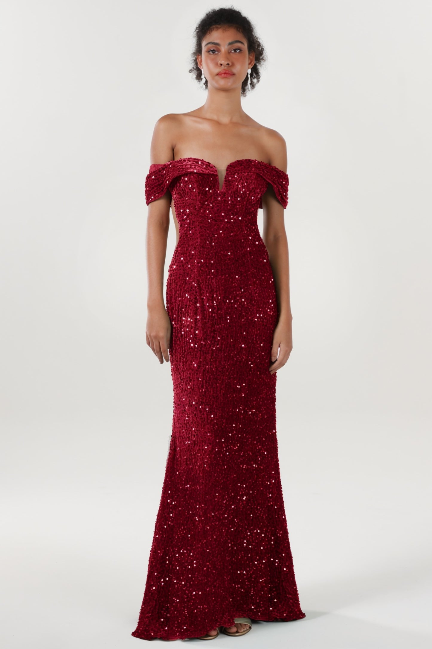 Trumpet-Mermaid Sweep-Brush Train Velvet Sequin Formal Dress CS0640