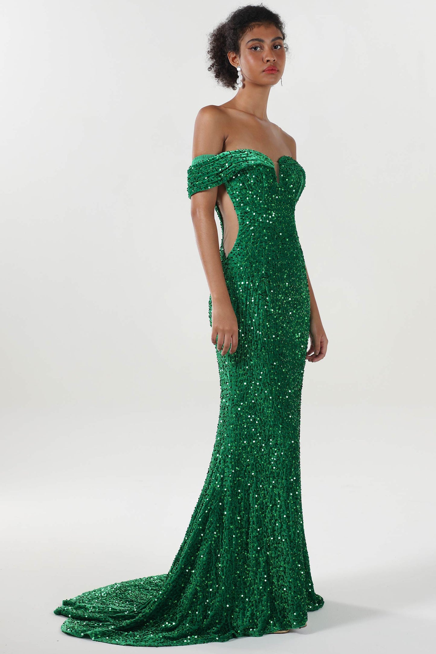 Trumpet-Mermaid Sweep-Brush Train Velvet Sequin Formal Dress CS0640