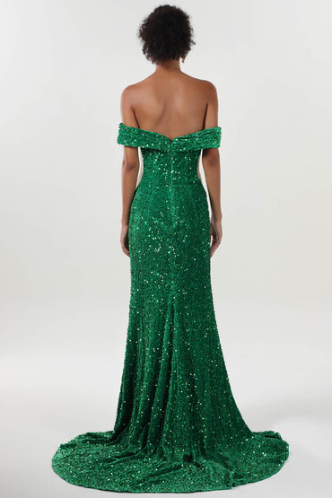 Trumpet-Mermaid Sweep-Brush Train Velvet Sequin Formal Dress CS0640