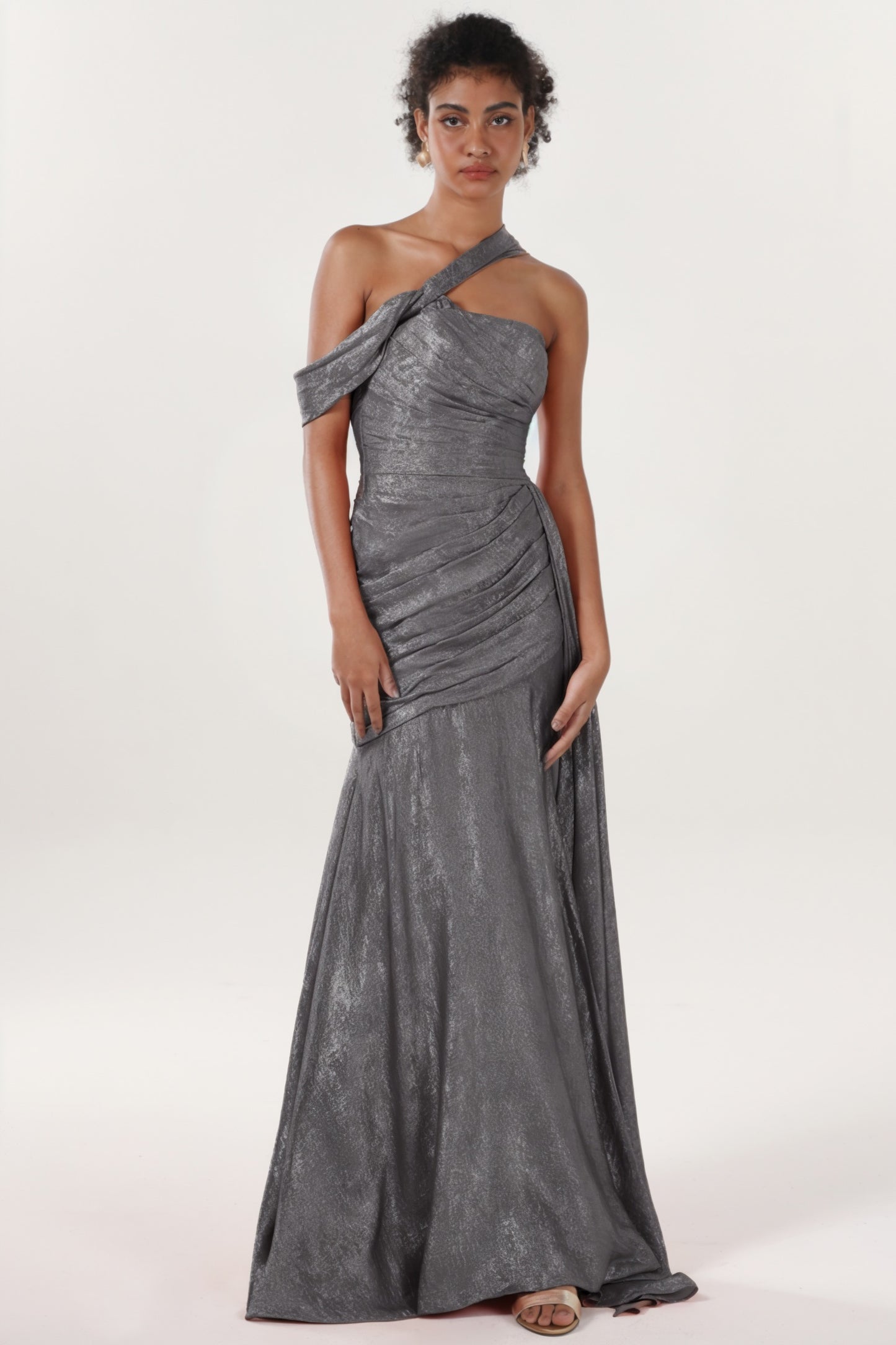 Sheath-Column Sweep-Brush Train Metallic Formal Dress CS0641