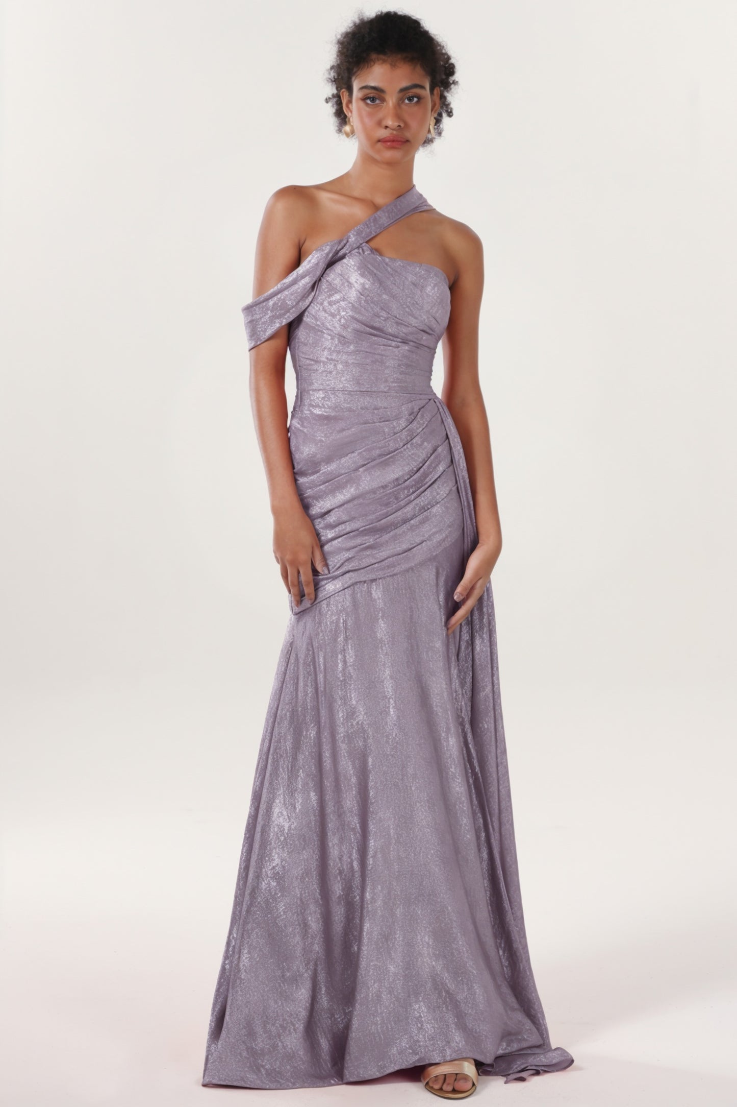 Sheath-Column Sweep-Brush Train Metallic Formal Dress CS0641