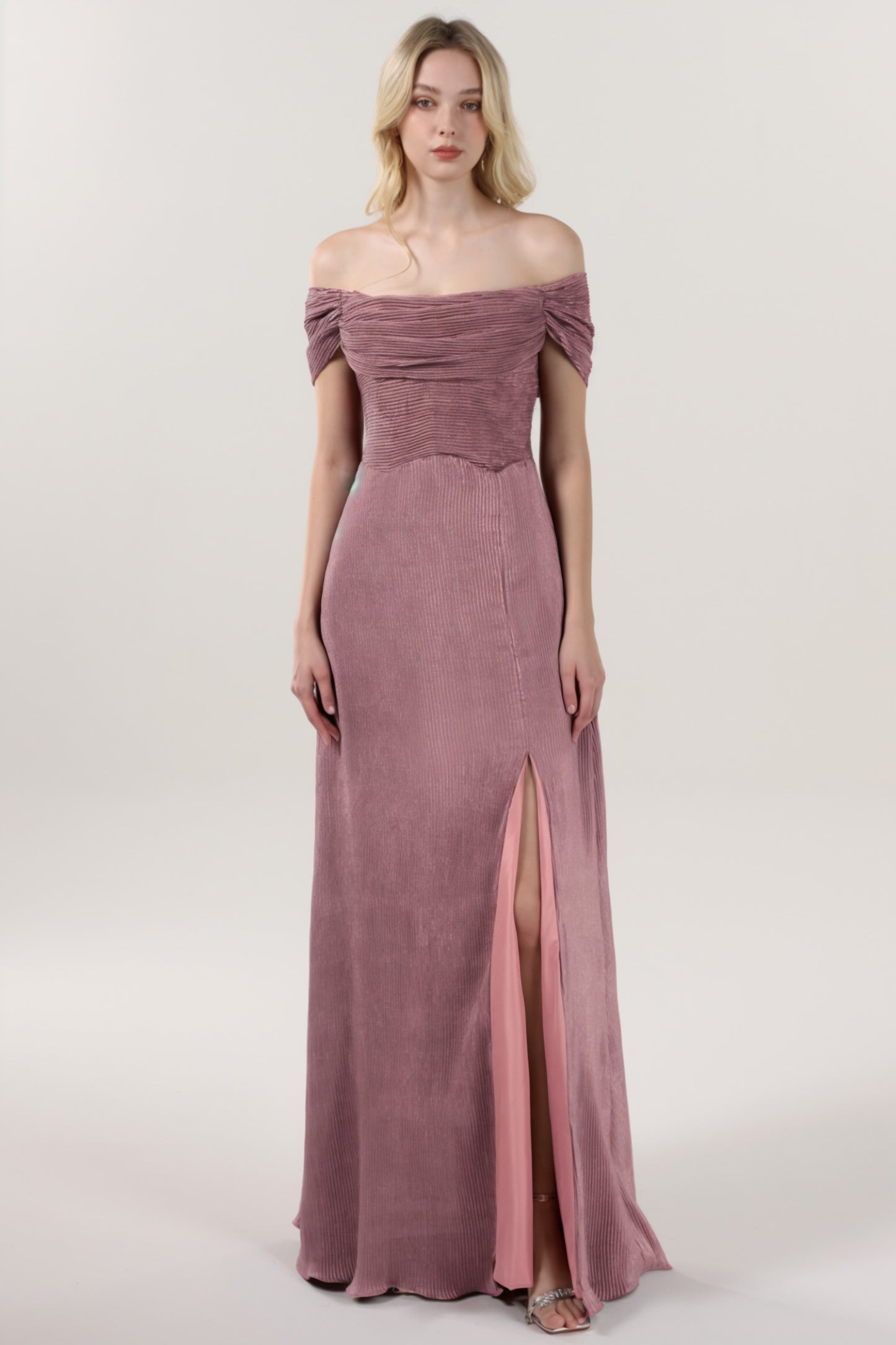 Sheath-Column Maxi Metallic Bridesmaid Dress CS0645BM