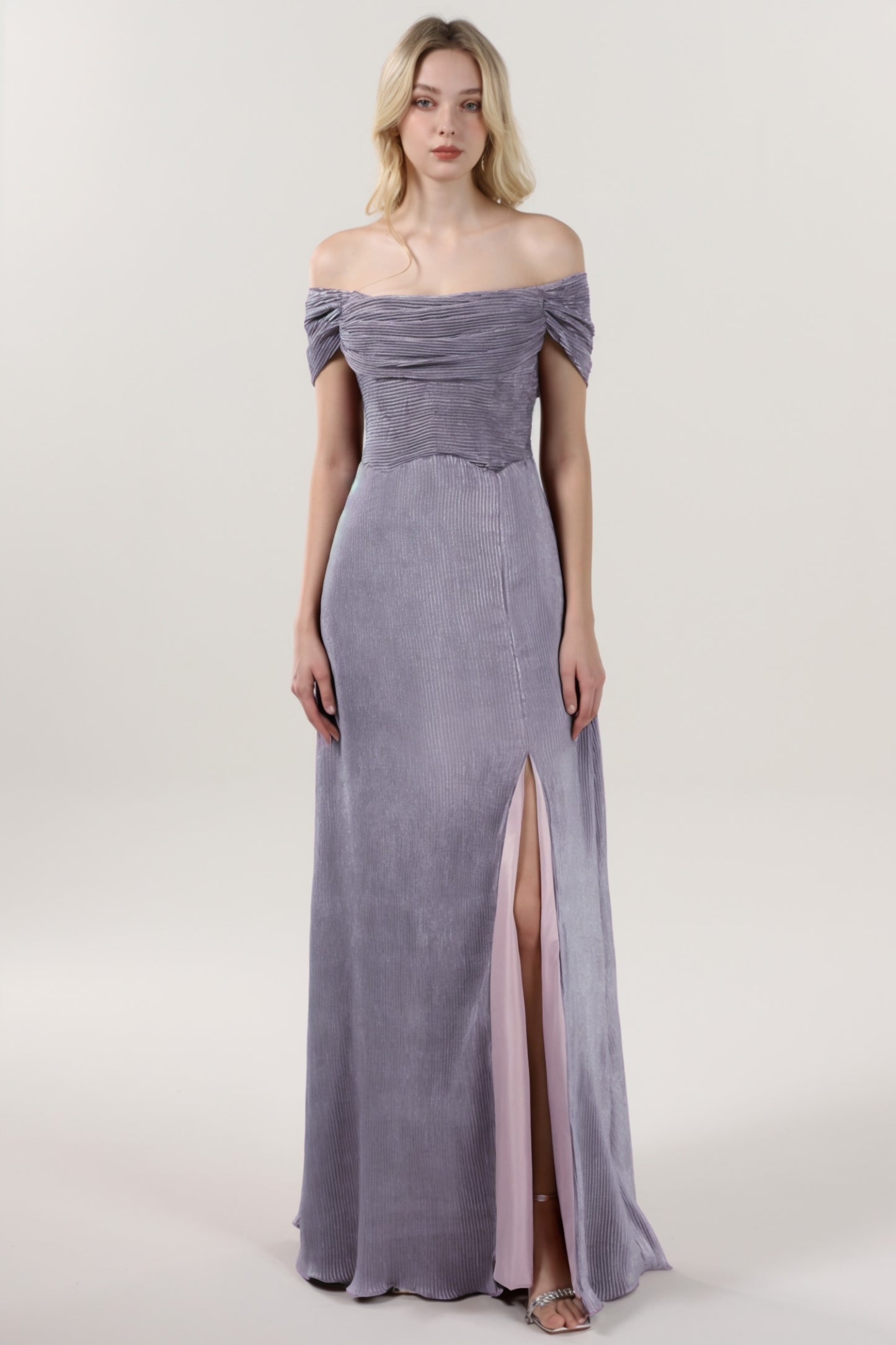 Sheath-Column Maxi Metallic Bridesmaid Dress CS0645BM