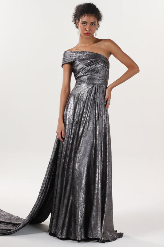 A-Line Maxi Metallic Formal Dress CS0653